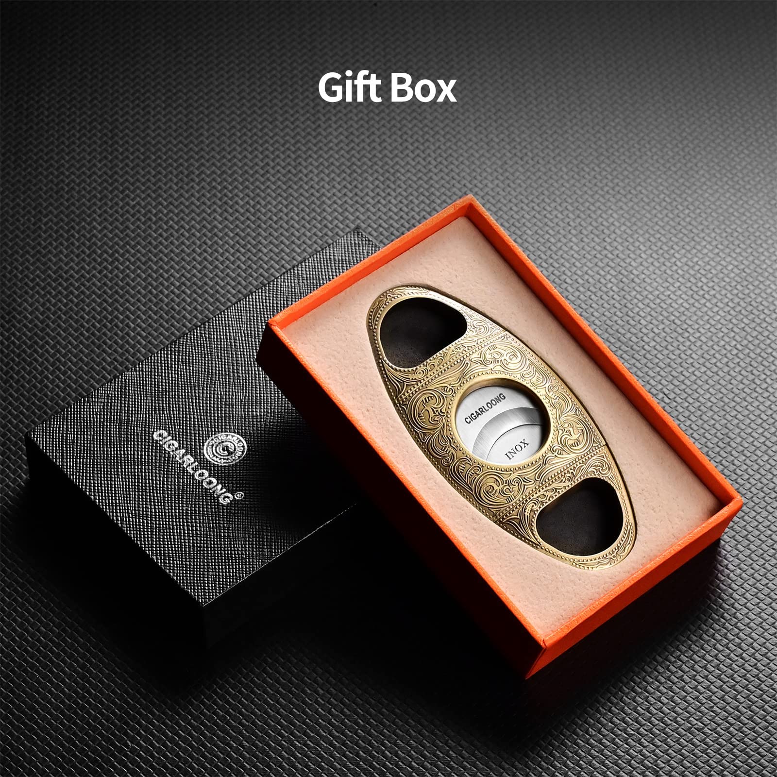 Premium Stainless Steel Bronze Engraved Double Blade Cigar Cutter - Gold Finish | Perfect for Cigar Aficionados, Gifts & Luxury Smoking Accessories | Ideal for Home Bars, Outdoor Smoking & Special Occasions