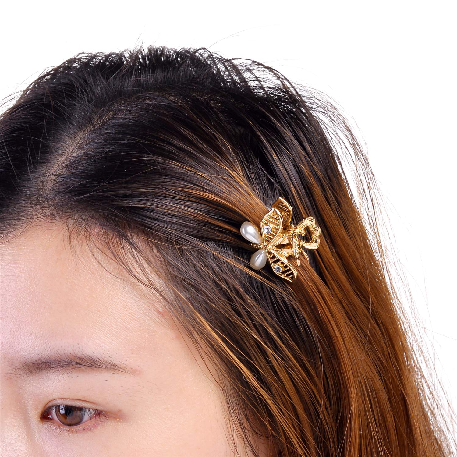 Gold Tone Butterfly Pearl Hair Claws Set of 2 - Elegant for Parties & Weddings