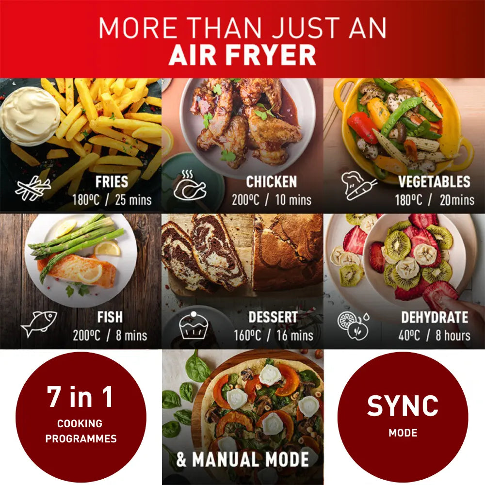 Tefal Dual Easy Fry Essential XXL Air Fryer EY901H - 5.2L Large Capacity, 2000W, Oil-Free Healthy Cooking for Family, Perfect for Fries, Chicken, and Vegetables