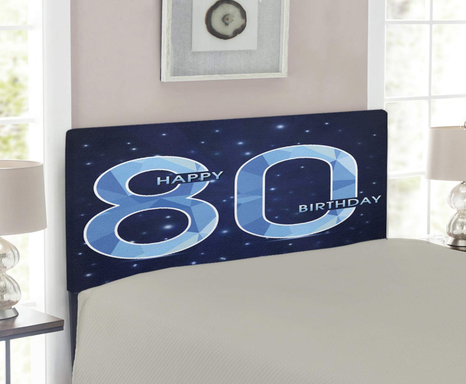 Ambesonne 80th Birthday Diamond Theme Upholstered Headboard - Twin Size Navy & Sky Blue Memory Foam Bed Headboard for 80th Birthday Party Decor | Perfect for Bedroom Makeover & Anniversary Celebrations