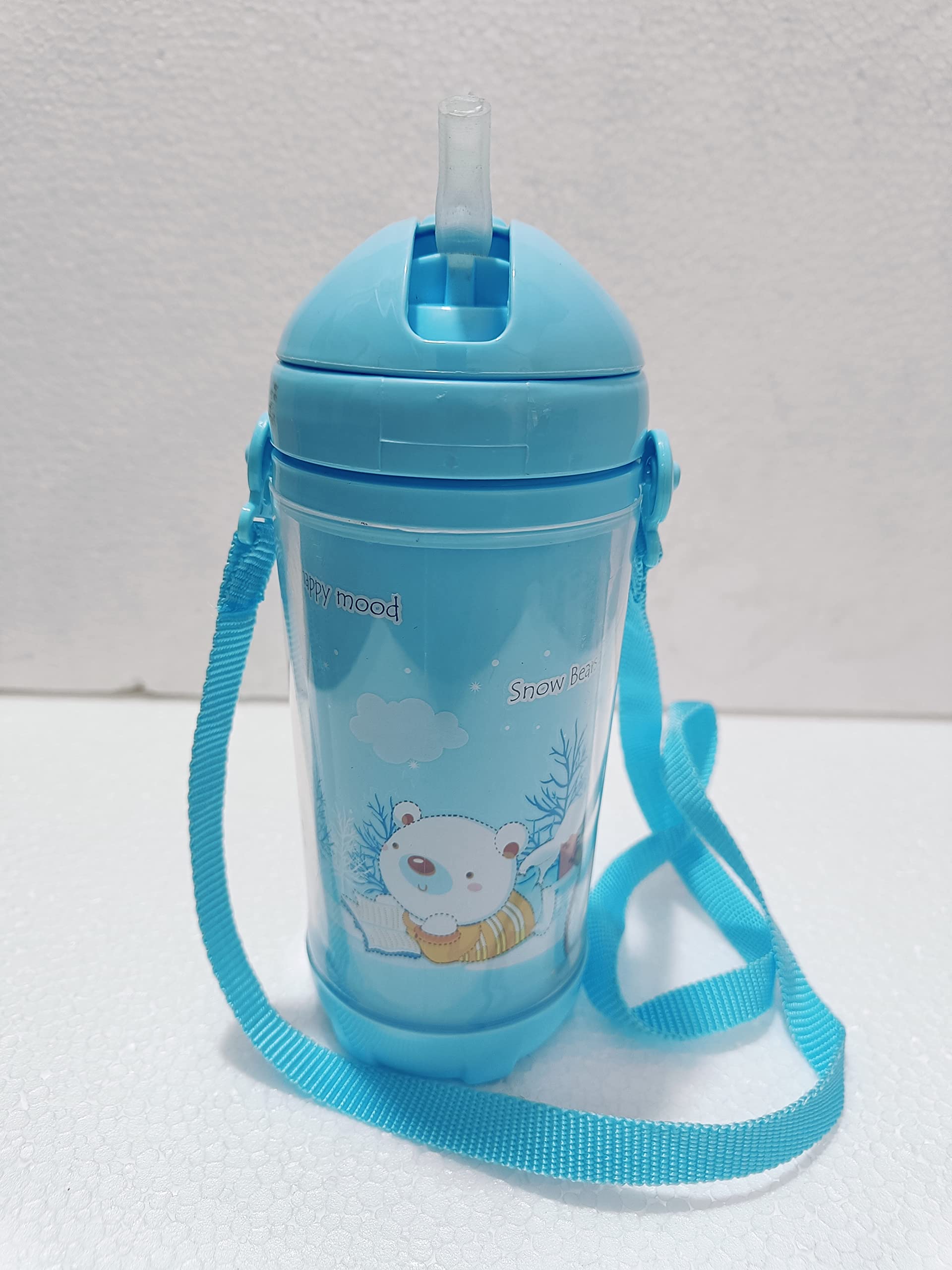 **Puthak Cute Kids Water Bottle with Straw - BPA Free, Leak Proof, Flip Top Lid & Silicone Sipper - 500ml Cartoon Printed (Blue) - Ideal for School, Travel, Sports & Outdoor Activities**