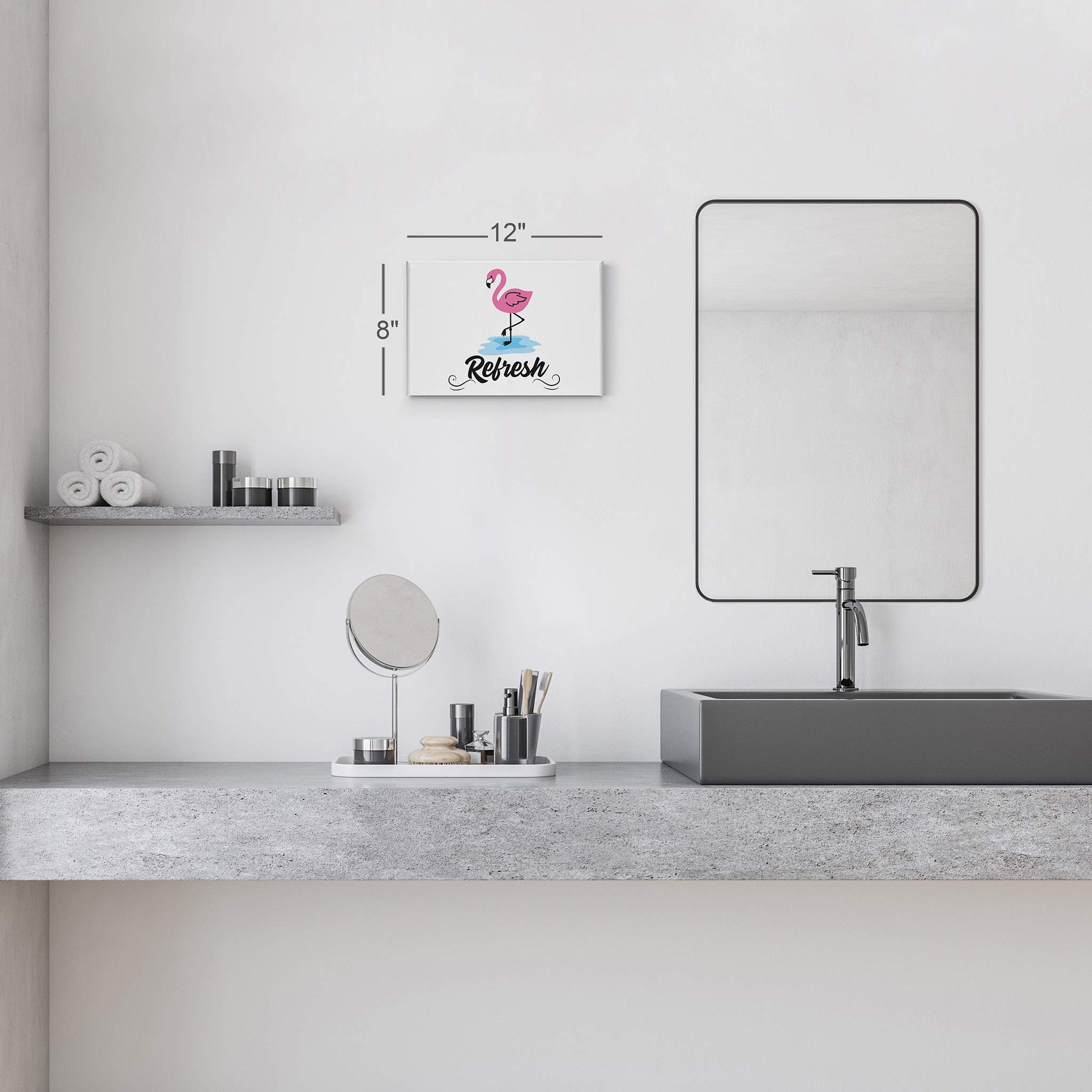 Flamingo Bathroom Wall Art - 8x12 Canvas Print with Inspirational Quote, Ready to Hang Home Decor for Kids & Bathroom | Made in USA | Perfect for Beach House, Nursery, or Spa-Themed Bathroom