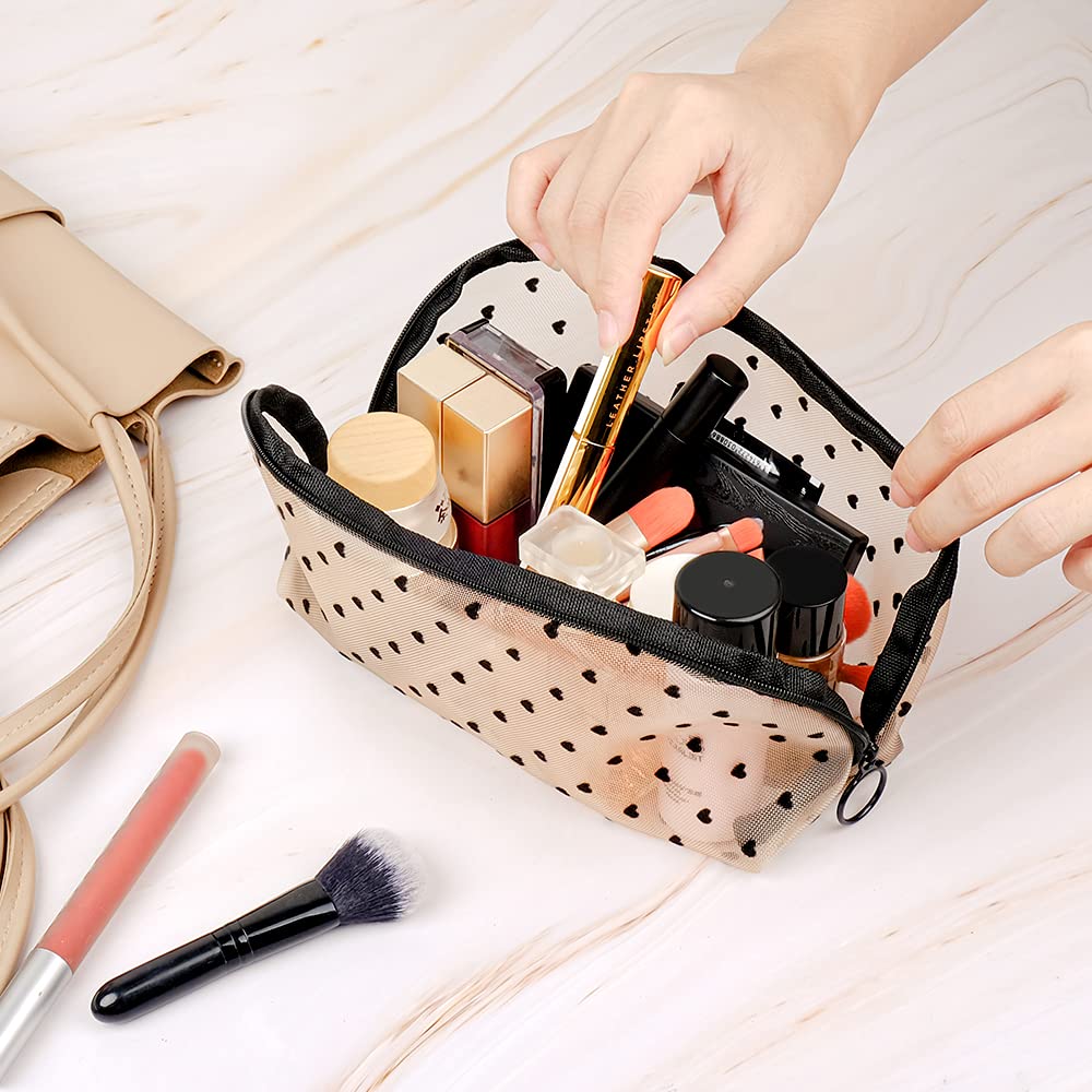 3-Piece Small Makeup Bag Set with Zipper - Cute Cosmetic Pouch & Portable Mesh Toiletries Organizer for Women & Girls (Same Size) - Perfect for Travel, Gym, and Daily Essentials Storage