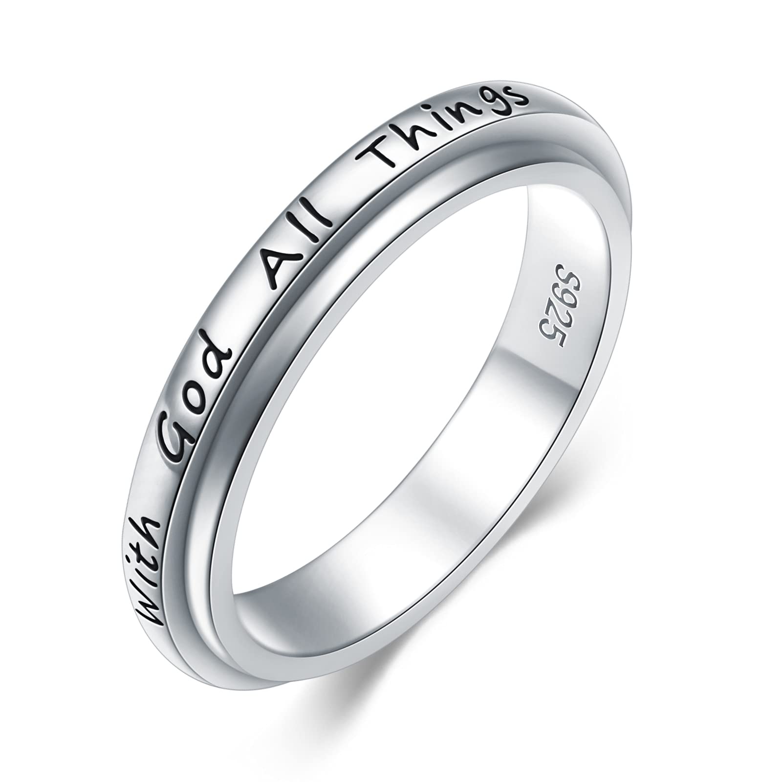 Ladytree S925 Sterling Silver Spinner Ring for Anxiety Relief - Fidget Ring for Stress, ADHD, Autism - Worry Relieving Spinner Band for Women & Men - Perfect for Office, Travel and Daily Stress Relief