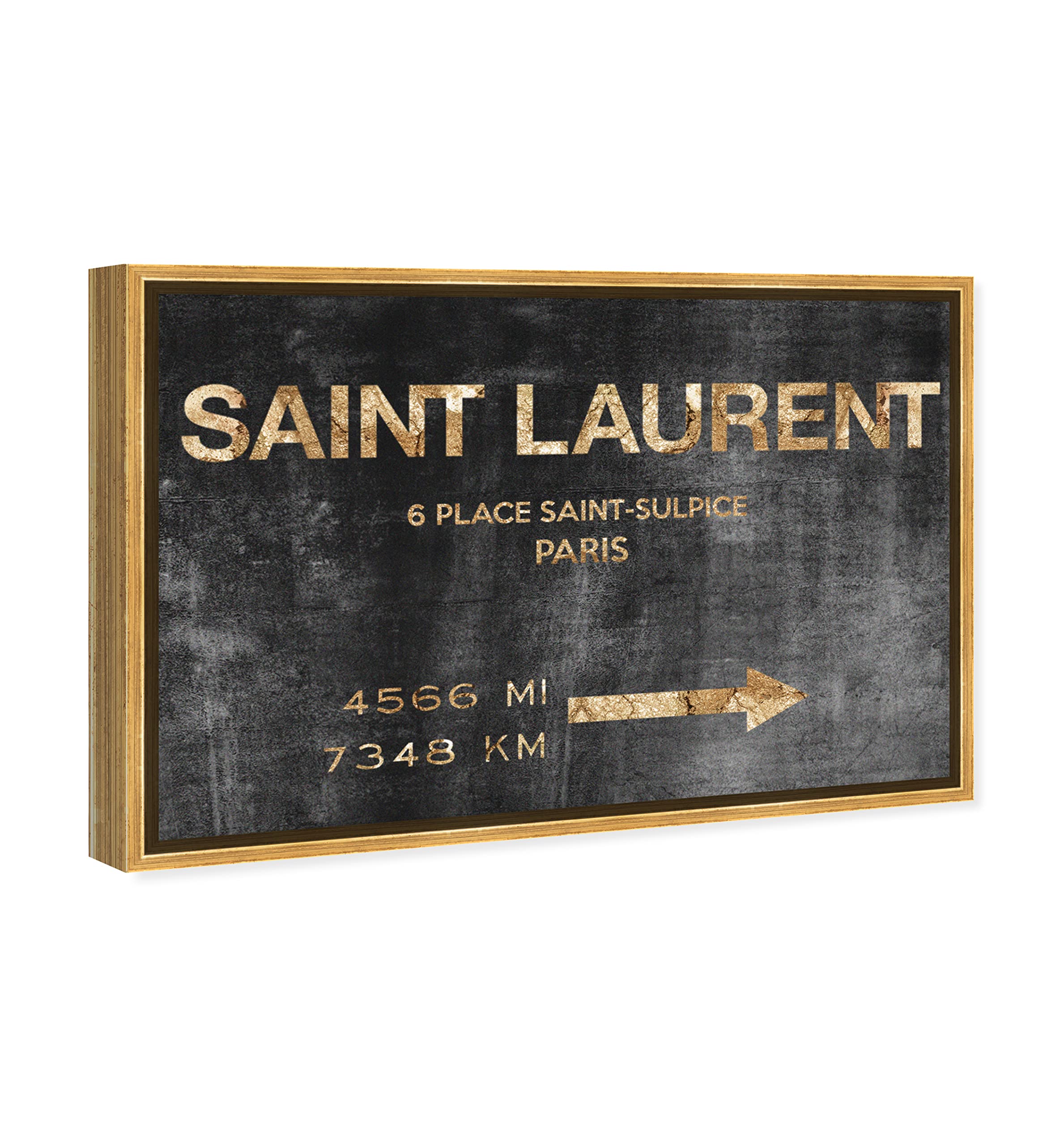 Oliver Gal Modern Canvas Wall Art - Saint Sulpice Road Sign Black & Gold Framed Painting (21.5x31.5 Inch) - Ready to Hang Home Decor for Bedroom, Living Room & Office - Fashion & Glam Wall Art for Contemporary Interior Design