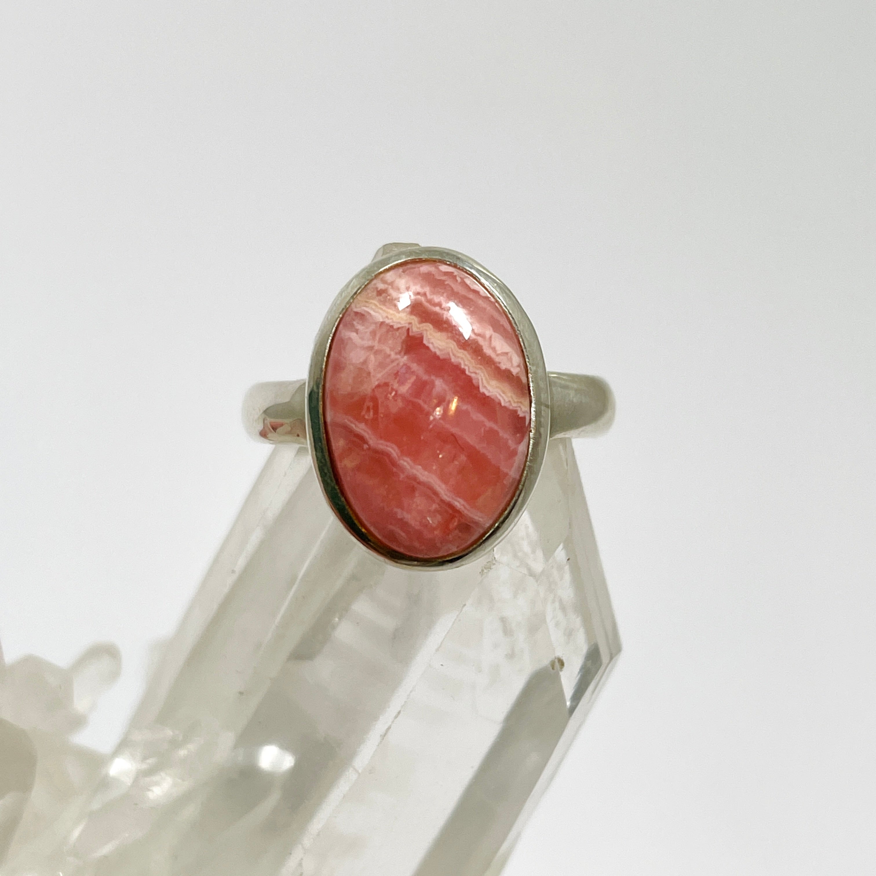 Rhodochrosite Oval Cabochon Ring - Size 5.5 - PRGJ648 - Perfect for Healing Crystal Jewelry & Spiritual Gift Giving