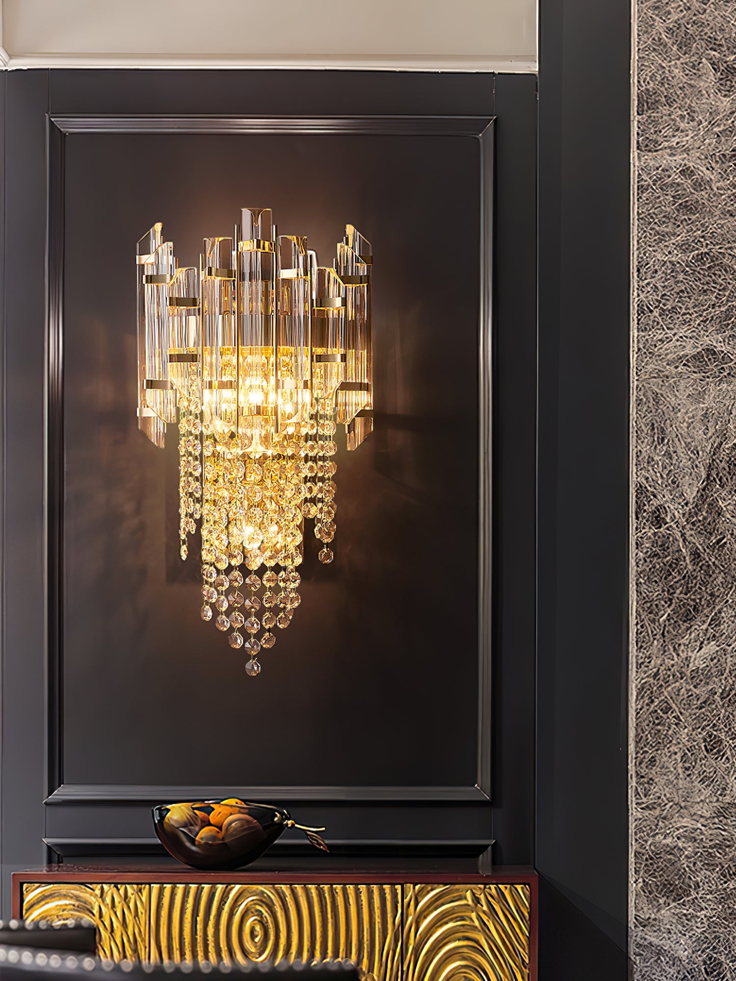 Crystal Tiered Wall Sconce - Elegant Clear Glass Light Fixture for Living Room, Bedroom, or Hallway Decor