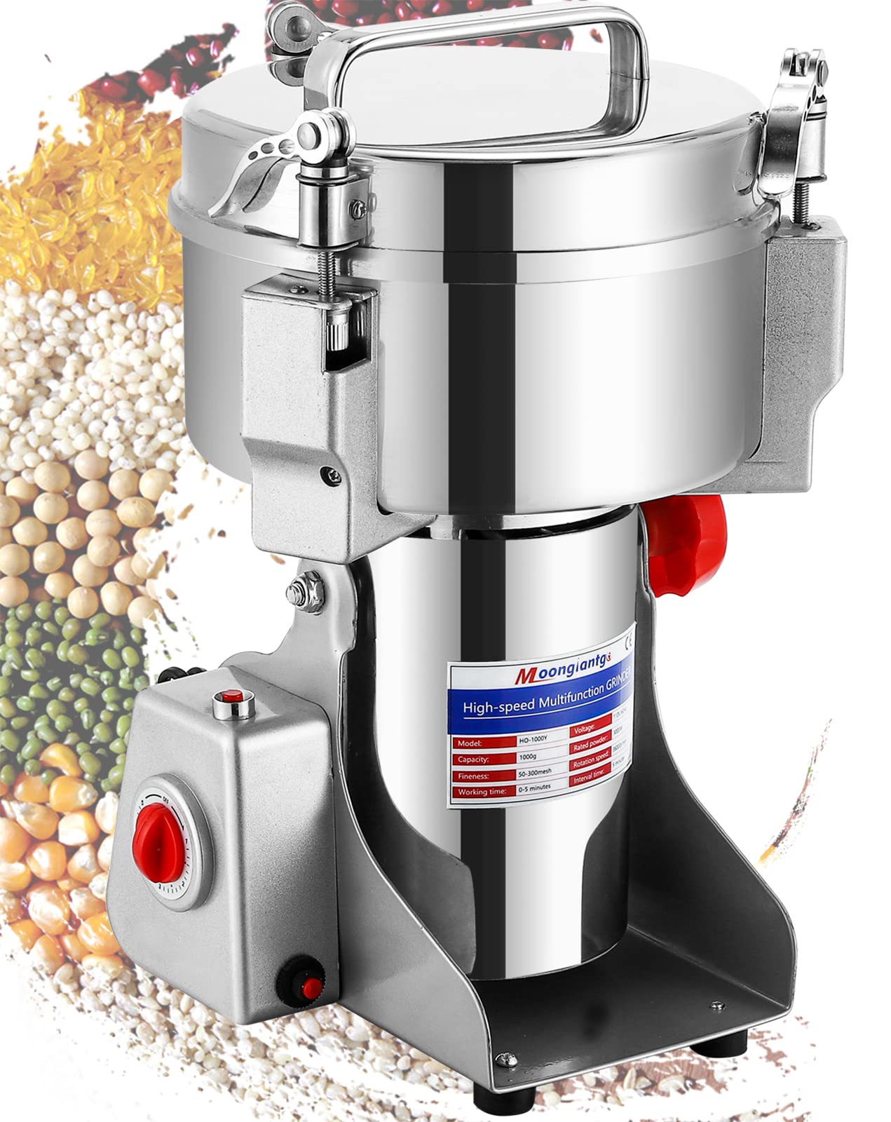 Moongiantgo 2500g Commercial Grain Mill Grinder - 3600W Electric Spice Grinder, Stainless Steel Dry Grinding Machine for Wheat, Corn, Rice, Pepper, Herbs & Coffee Beans (110V) - Perfect for Bakeries, Restaurants & Home Kitchens