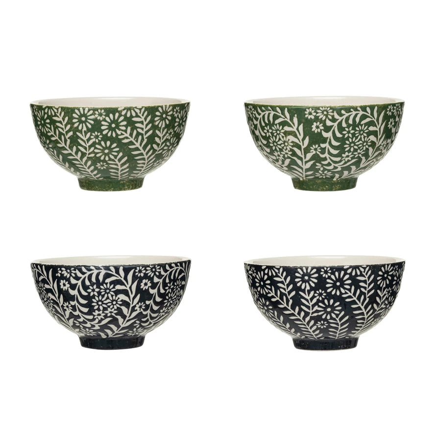 Hand Painted Stoneware Bowls - Black & Green - Eco-Friendly Dinnerware for Home, Kitchen & Restaurant Use