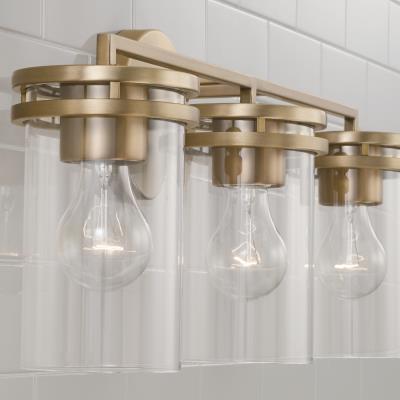 Stephanie Brass Vanity Light - Elegant Bathroom Wall Sconce with Clear Glass Shades - Perfect for Makeup Vanity, Dressing Room & Bathroom Lighting Decor