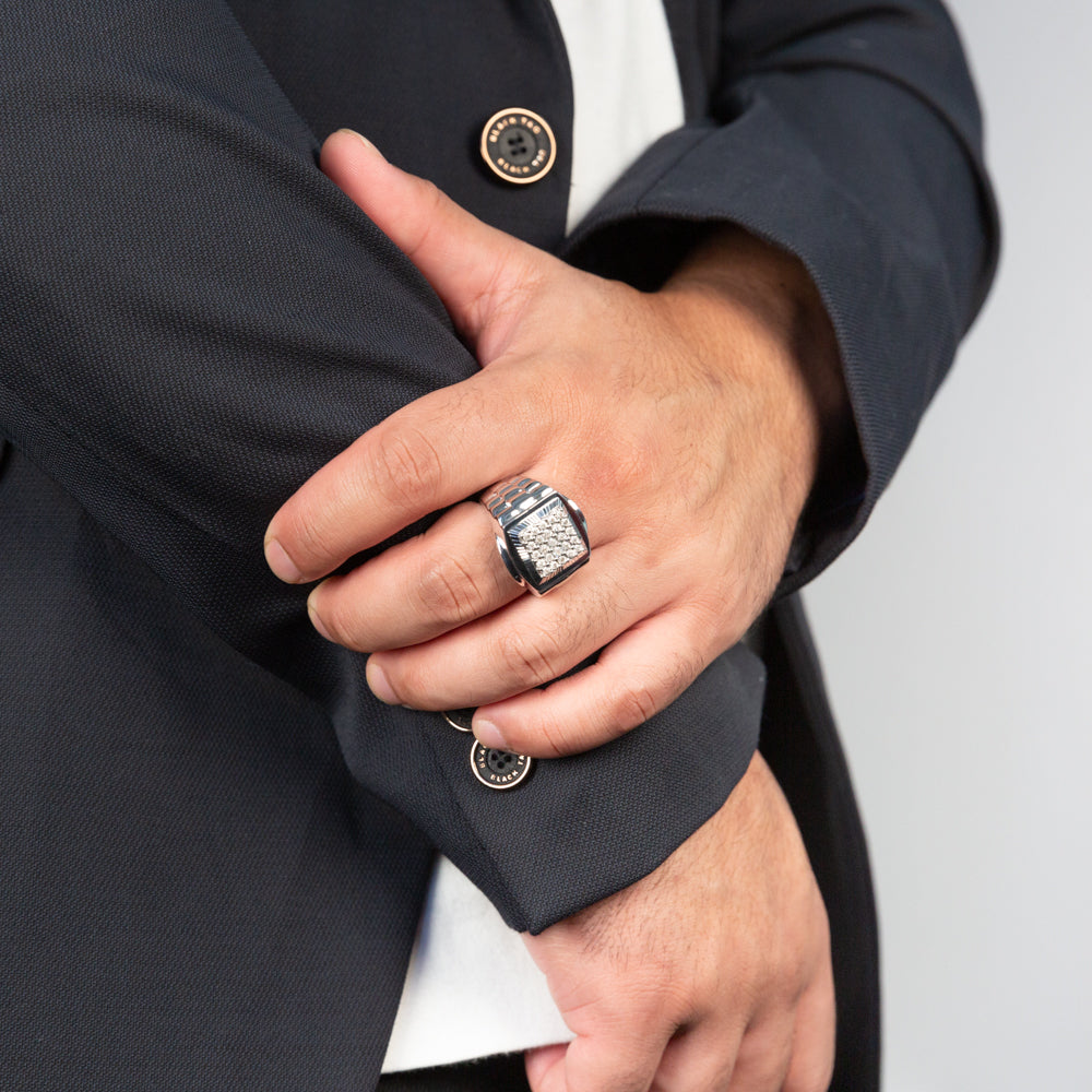25 Diamond Men's Sterling Silver Ring - Elegant Wedding Band & Anniversary Gift for Him