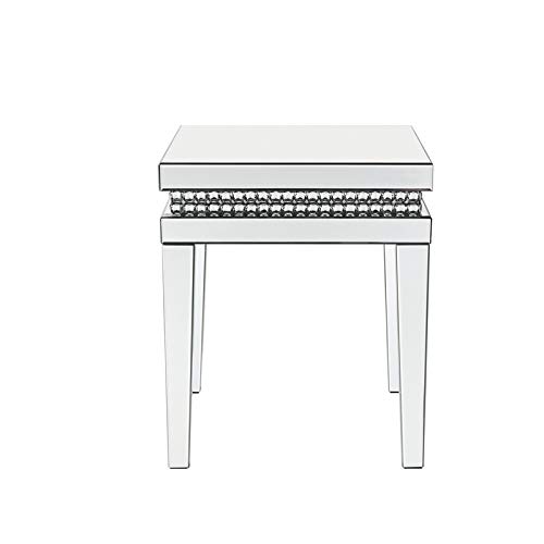 Acme Lotus Square Mirrored End Table with Faux Crystal Accents - Elegant Living Room Decor for Modern Homes & Bedroom Nightstand