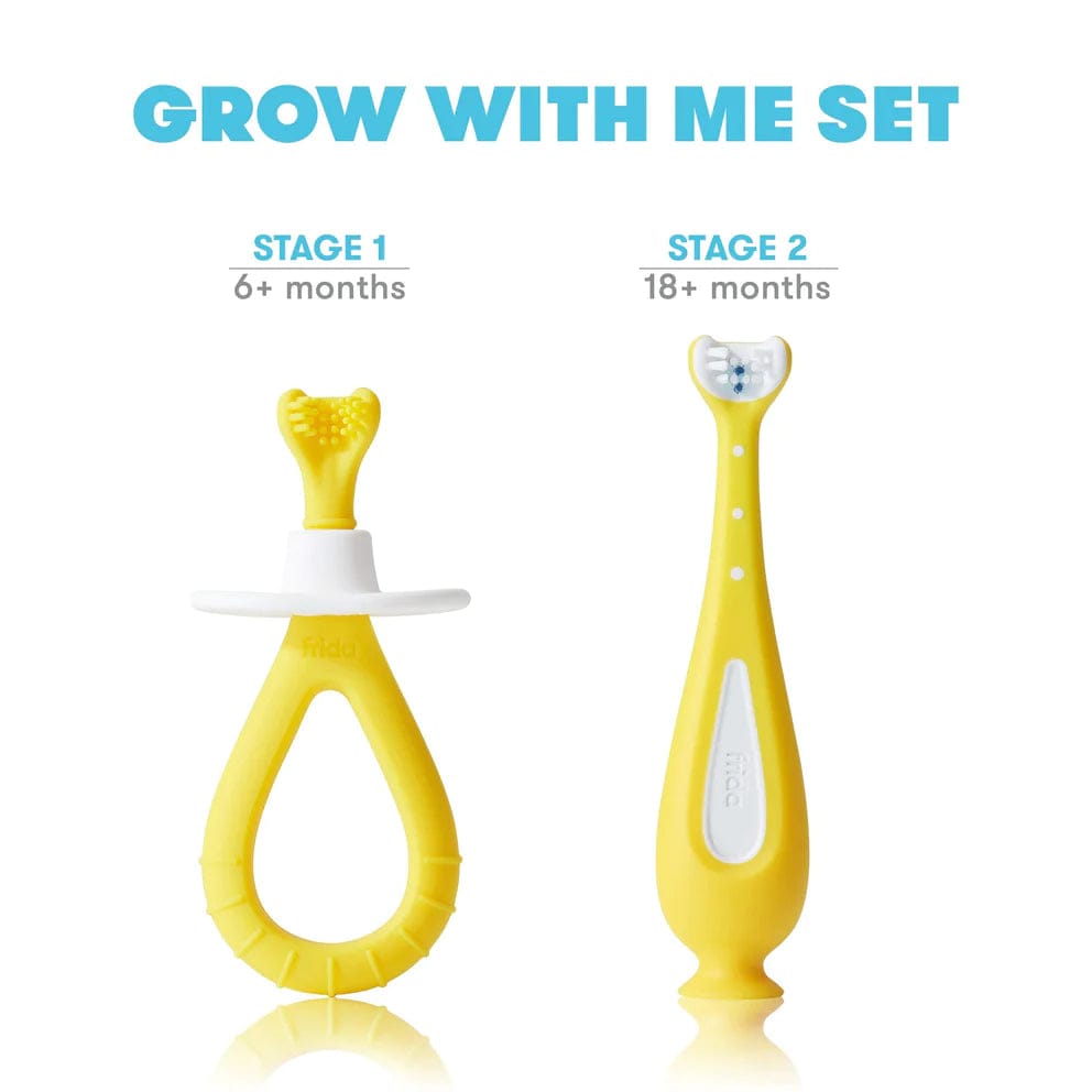 Fridababy Grow With Me Training Toothbrush Set for Toddlers - Soft Bristle Baby Toothbrush Kit for Early Dental Care - Perfect for First Brushing & Teething Relief at Home or Travel