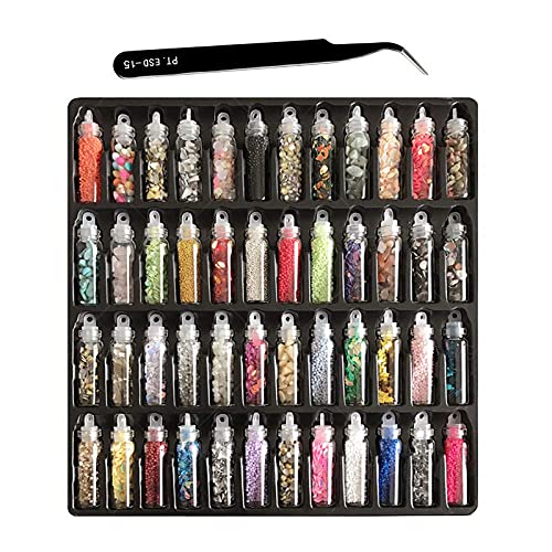 Belicia 48-Piece Nail Art Rhinestones Kit - Mixed Color 3D Nail Gems with Tweezers for Women & Girls | DIY Nail Decorations, Manicure Supplies & Nail Art Charms | Perfect for Salon, Home Nail Art & Party Glam Looks