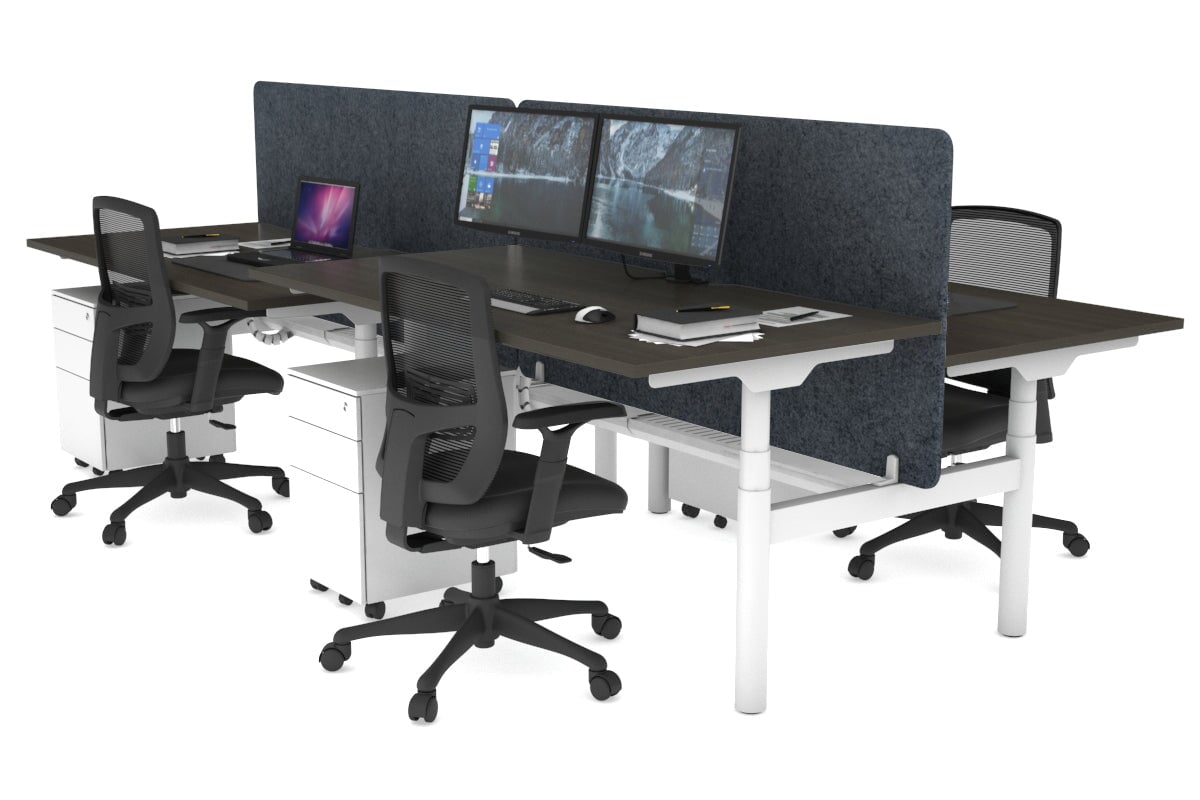 Flexi Premium Height Adjustable 4-Person H Bench Workstation - White Frame [1400L x 800W with Cable Management] - Ideal for Office, Coworking Spaces & Home Offices