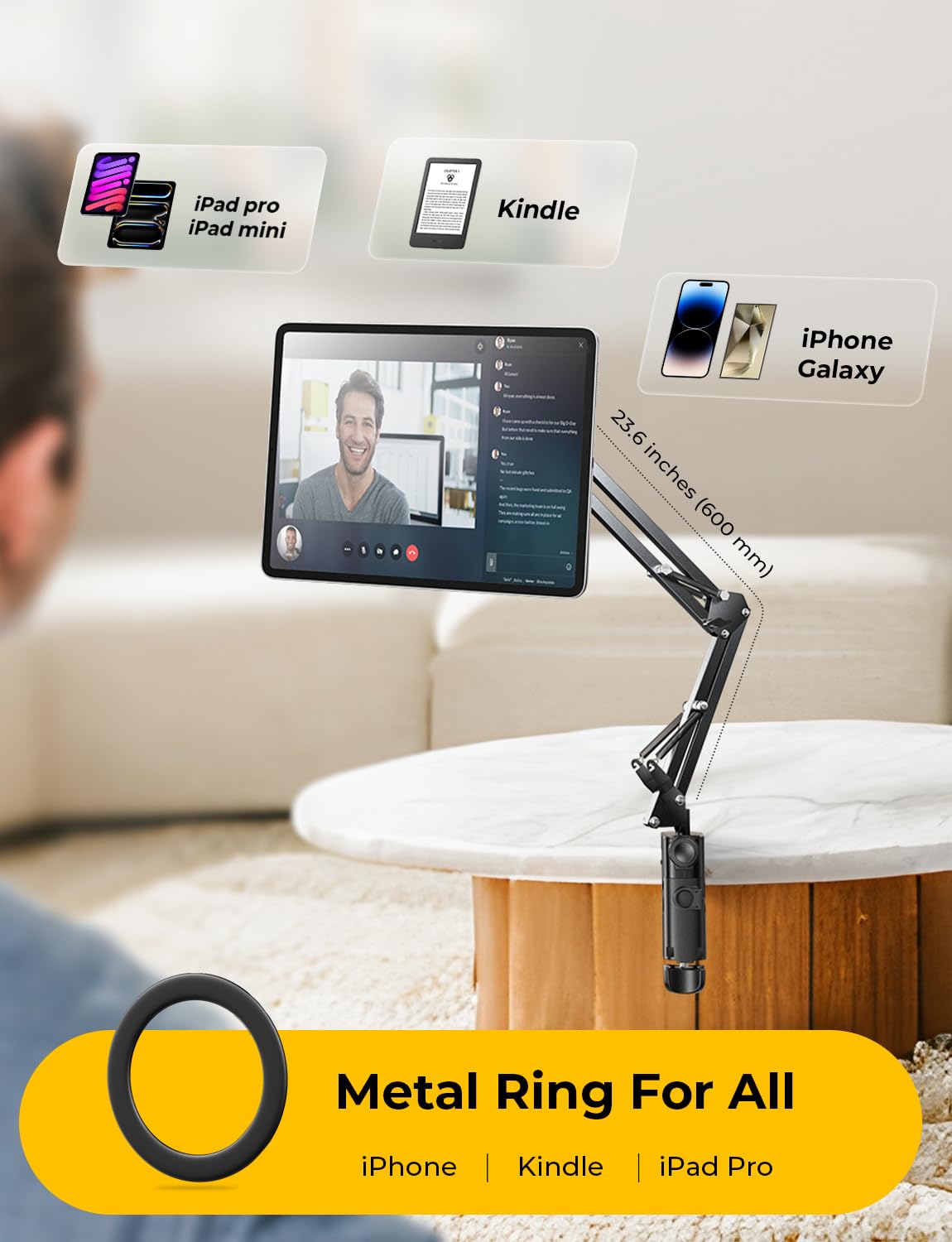 LISEN Adjustable Magnetic Gooseneck Phone Stand for iPhone 16/15 - Magsafe Bed & Desk Mount Holder with Flexible Neck - Perfect for Reading, Watching Videos & Hands-Free Calling (Magsafe iPhone Accessories)