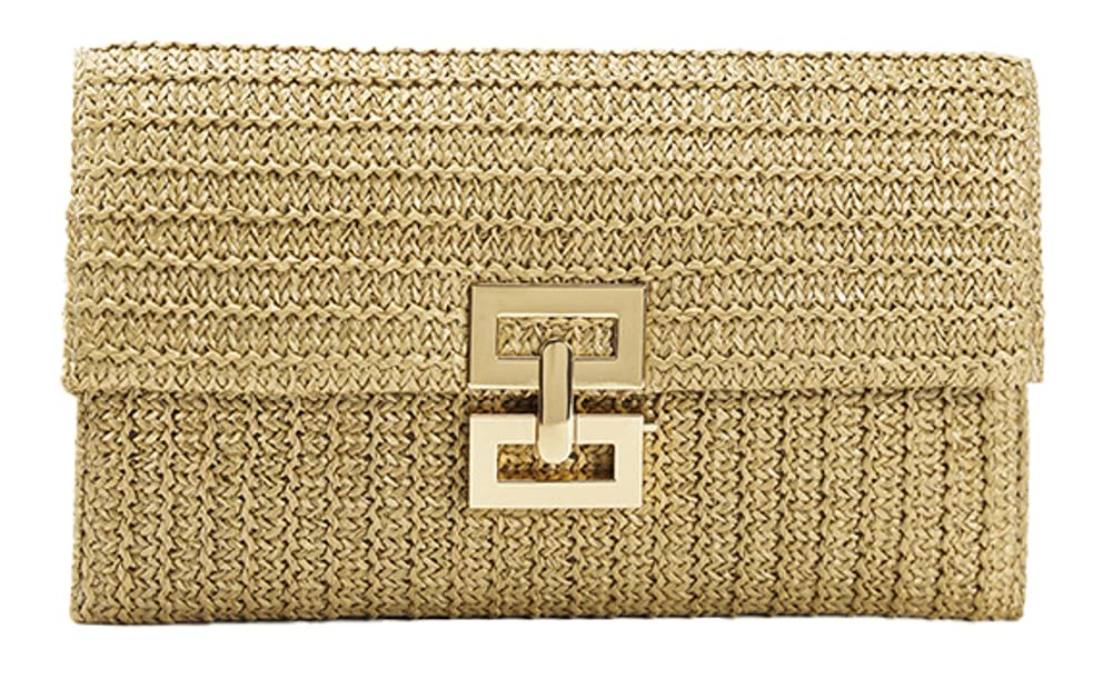 Obosoyo Women's Summer Straw Clutch Purse - Boho Woven Beach Bag with Envelope Wallet Flap - Perfect for Cell Phone & Evening Events - Ideal for Beach Vacations, Weddings & Outdoor Parties