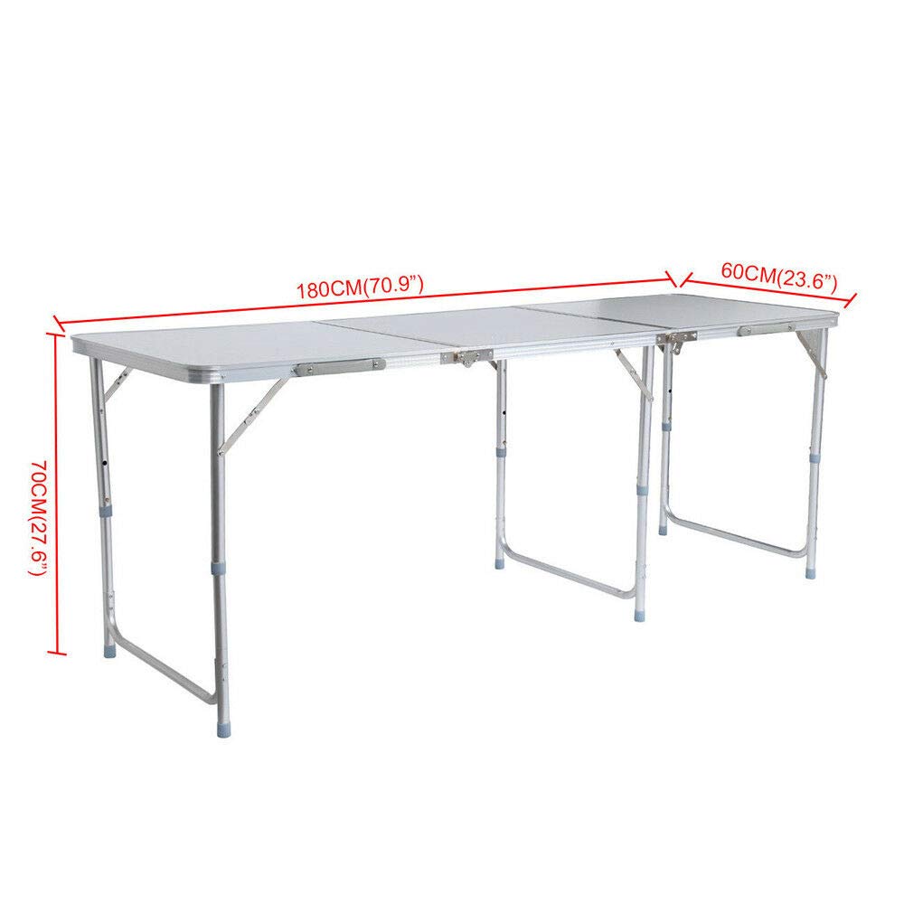 Portable 6ft Aluminum Folding Table - Lightweight & Sturdy for Indoor Outdoor Use, Picnic, Party, Dining, Camping - Perfect for Backyard BBQs, Beach Trips & Tailgating