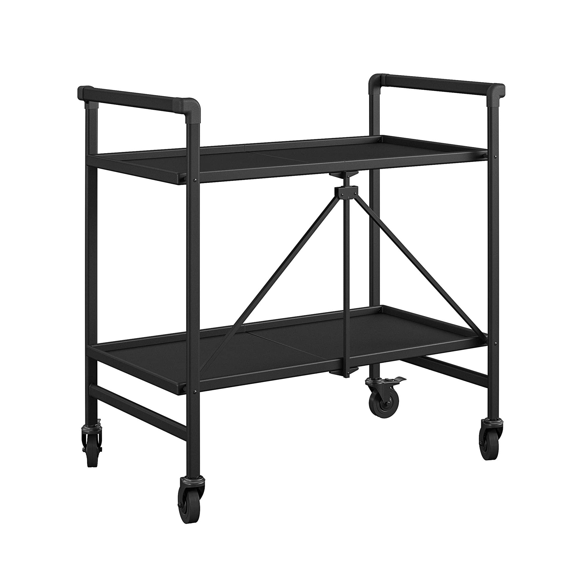 COSCO Outdoor Living™ Folding Serving Cart with Wheels - 2-Tier Black Utility Cart for Indoor & Outdoor Use - Perfect for Parties, Picnics, and Home Organization