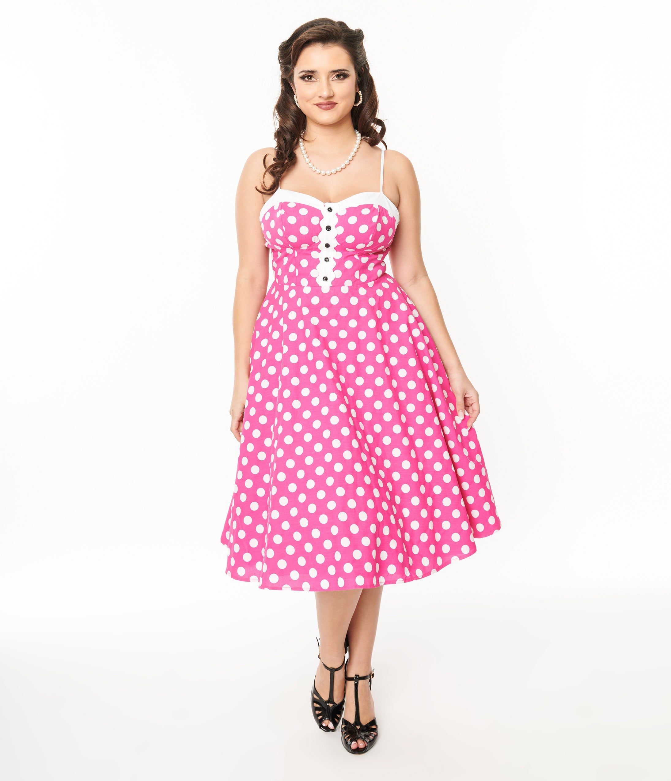 Vintage 1950s Hot Pink & White Polka Dot Cotton Swing Dress - Retro 50s Style Party Dress for Women, Perfect for Cocktail Parties, Dances & Vintage Themed Events