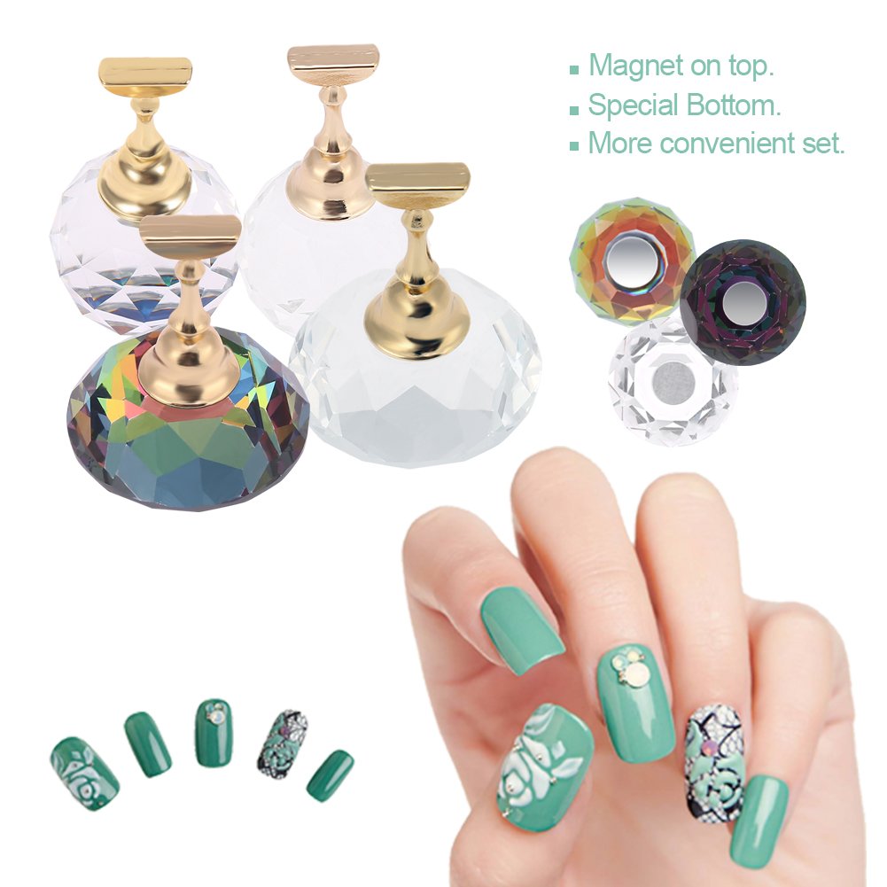 4 Types Magnetic Nail Tip Practice Stand - Alloy Nail Art Display Holder for Salon & Home Manicure - Perfect for Nail Tech Training, DIY Practice & Professional Nail Art Showcase (#2 White Spherical Crystal)