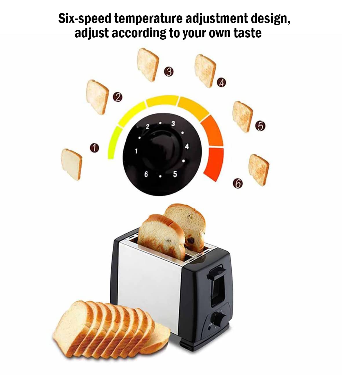 Stainless Steel 750W 2-Slice Toaster - Quick & Even Toasting for Bagels, Bread, Sandwiches - Perfect for Breakfast, Office, Dorm & Small Kitchens