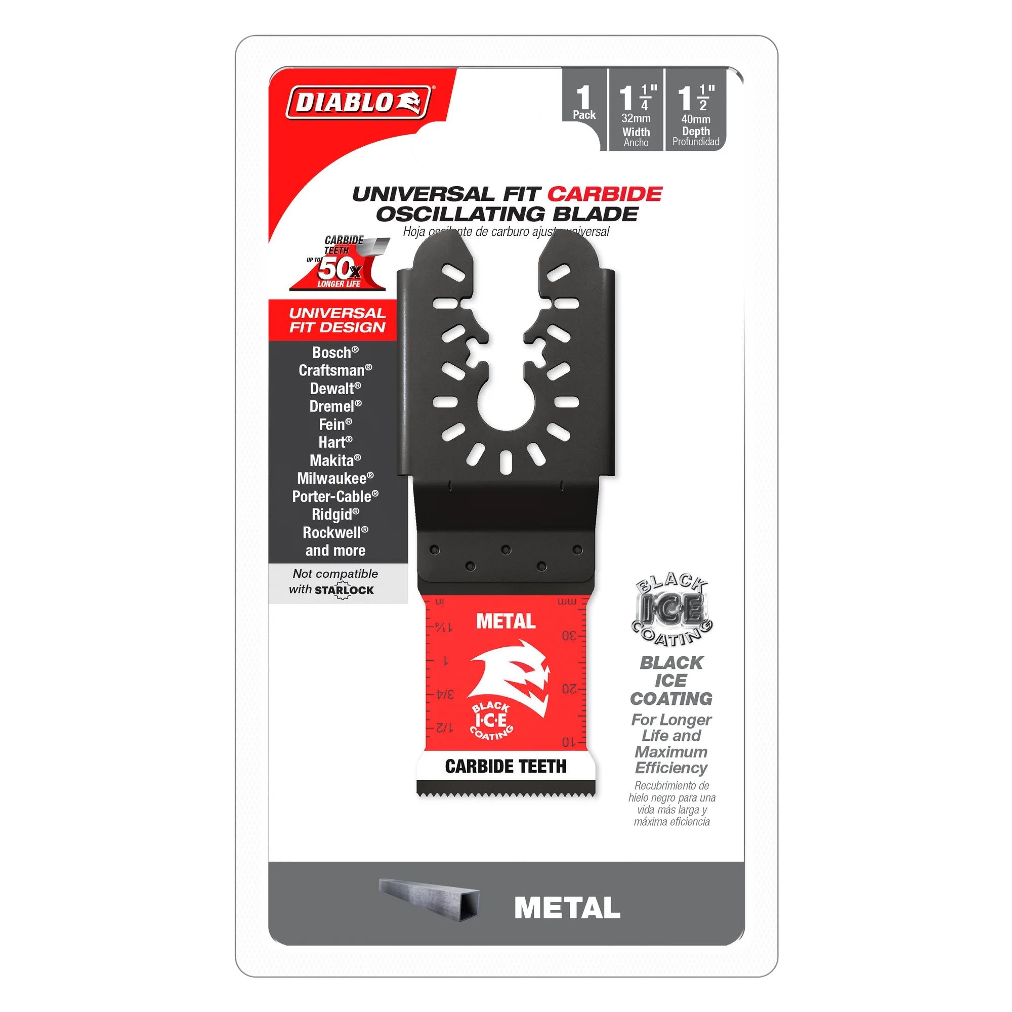 Diablo DOU125CF 1-1/4 Inch Universal Fit Carbide Oscillating Blade for Metal Cutting - Perfect for HVAC, Plumbing, and DIY Metal Projects