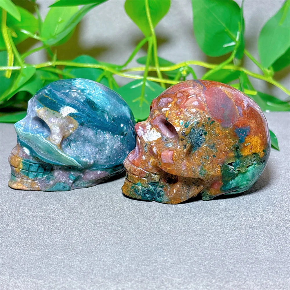 Natural Ocean Jasper Skull Crystal - Healing Quartz Stone for Meditation, Energy Work & Spiritual Gifts | Halloween Decor, Mineral Collection & Craft Supplies | Perfect for Home Altar, Yoga Space & Witchy Aesthetic