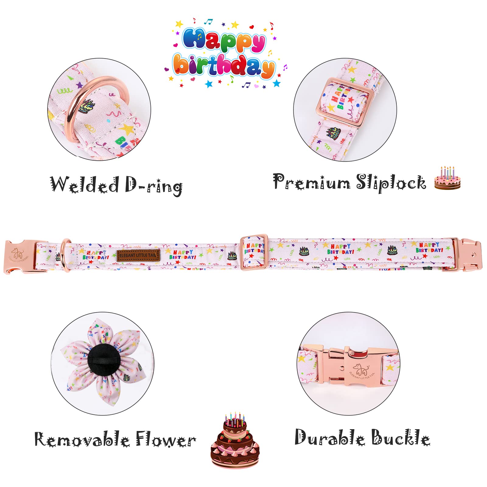 Elegant Floral Detachable Dog Collar - Adjustable Birthday Pet Collar for Small Dogs, Perfect for Parties & Gifts | Cute & Stylish Dog Accessory for Special Occasions