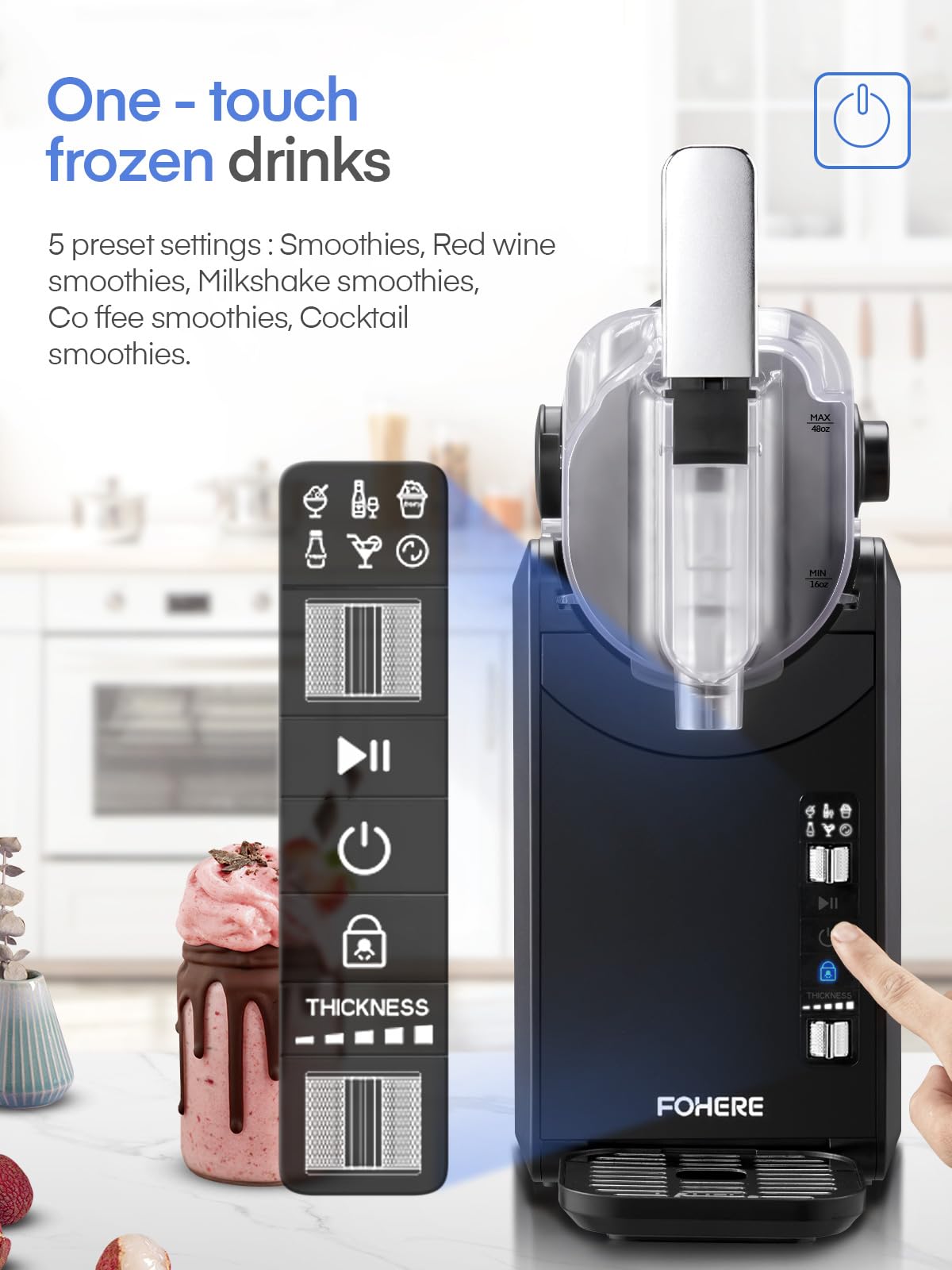 FOHERE Commercial Slushie Machine - No Ice Needed, Self-Cleaning Frozen Drink Maker for Home & Business - 5 Preset Modes for Margaritas, Frappés, Milkshakes - Perfect for Parties, Restaurants & Summer Refreshments