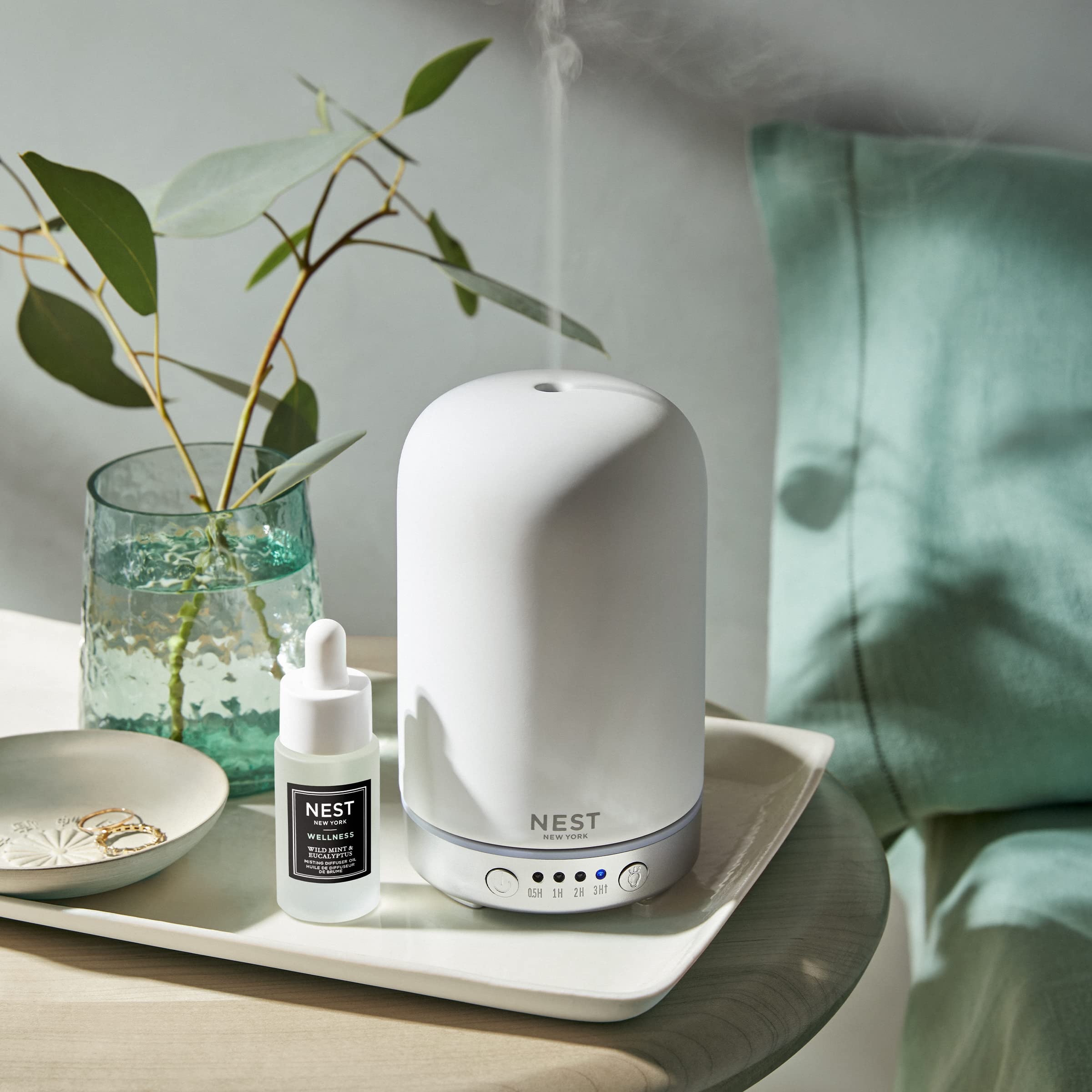 NEST New York Essential Oil Diffuser Set with Wild Mint & Eucalyptus - Aromatherapy for Home, Office & Spa Relaxation
