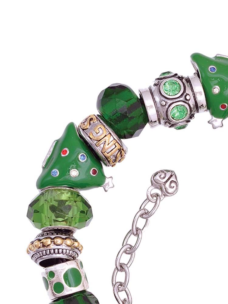 Caduceus Green Christmas Bead Bracelet - Holiday Gift Jewelry for Women