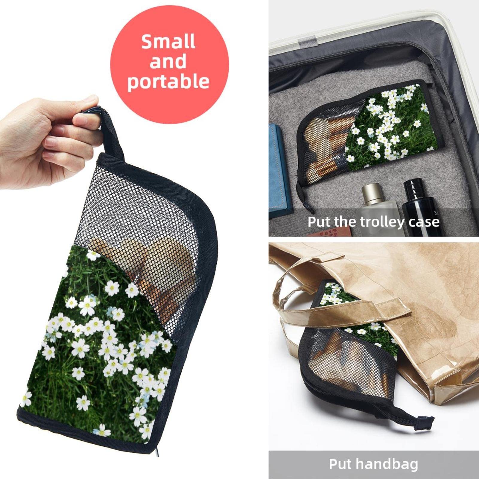 12-Piece Makeup Brush Organizer Bag with White Flower Design - Portable Travel Cosmetic Brush Holder Case for Professional & Home Use