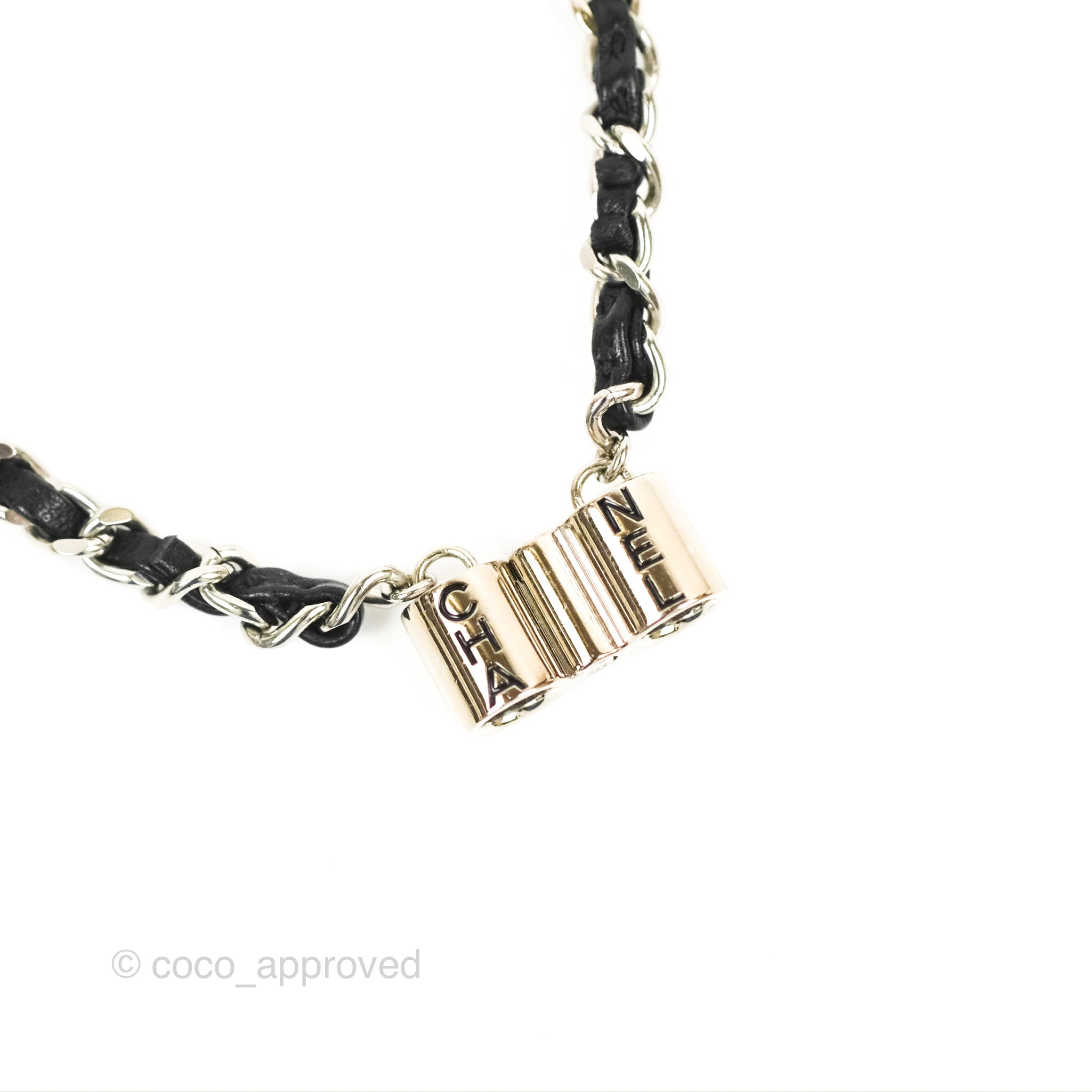 Chanel CC Woven AirPods Necklace in Black Lambskin with Silver Hardware - Stylish Accessory for Music Lovers & Fashion Enthusiasts