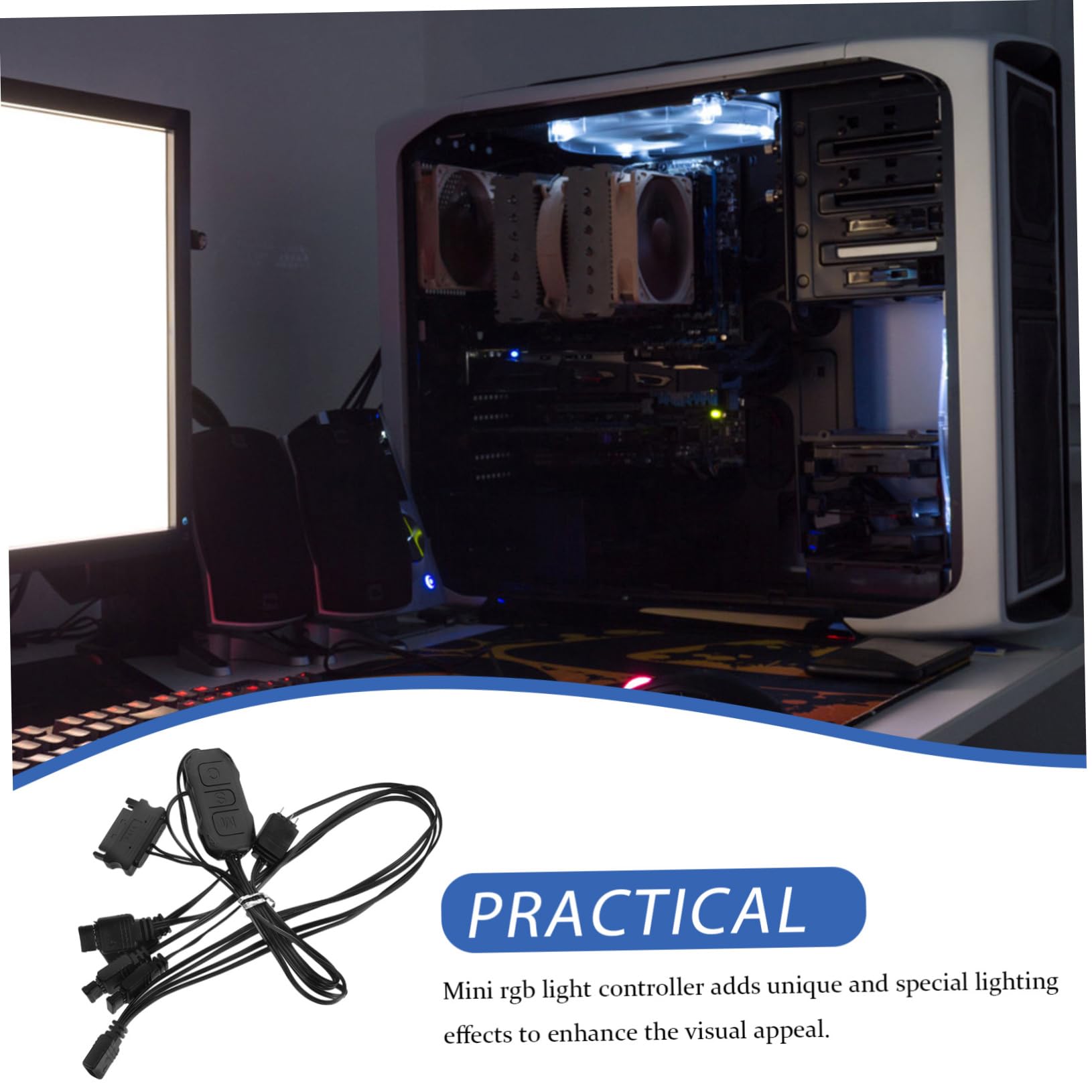 Jojofuny 3-Pack RGB Lighting Controller Kit for Desktop PC - DIY Customizable RGB Effects with Software | Perfect for Gaming Setups, Home Office & PC Modding