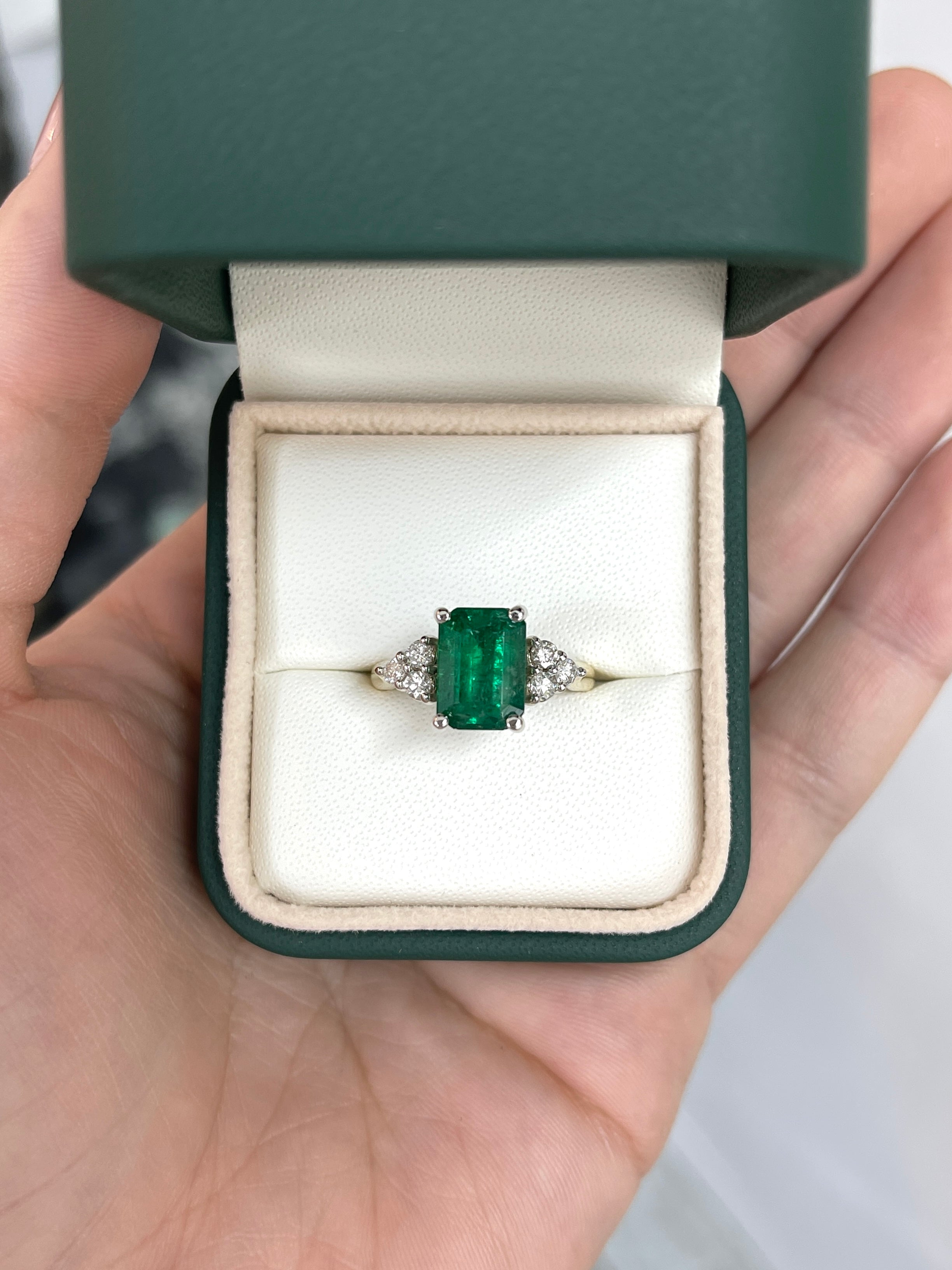 3.64tcw Emerald & Diamond Cluster 7 Stone 14K Two Tone Engagement Ring for Women - Perfect for Proposals, Anniversaries & Bridal Jewelry