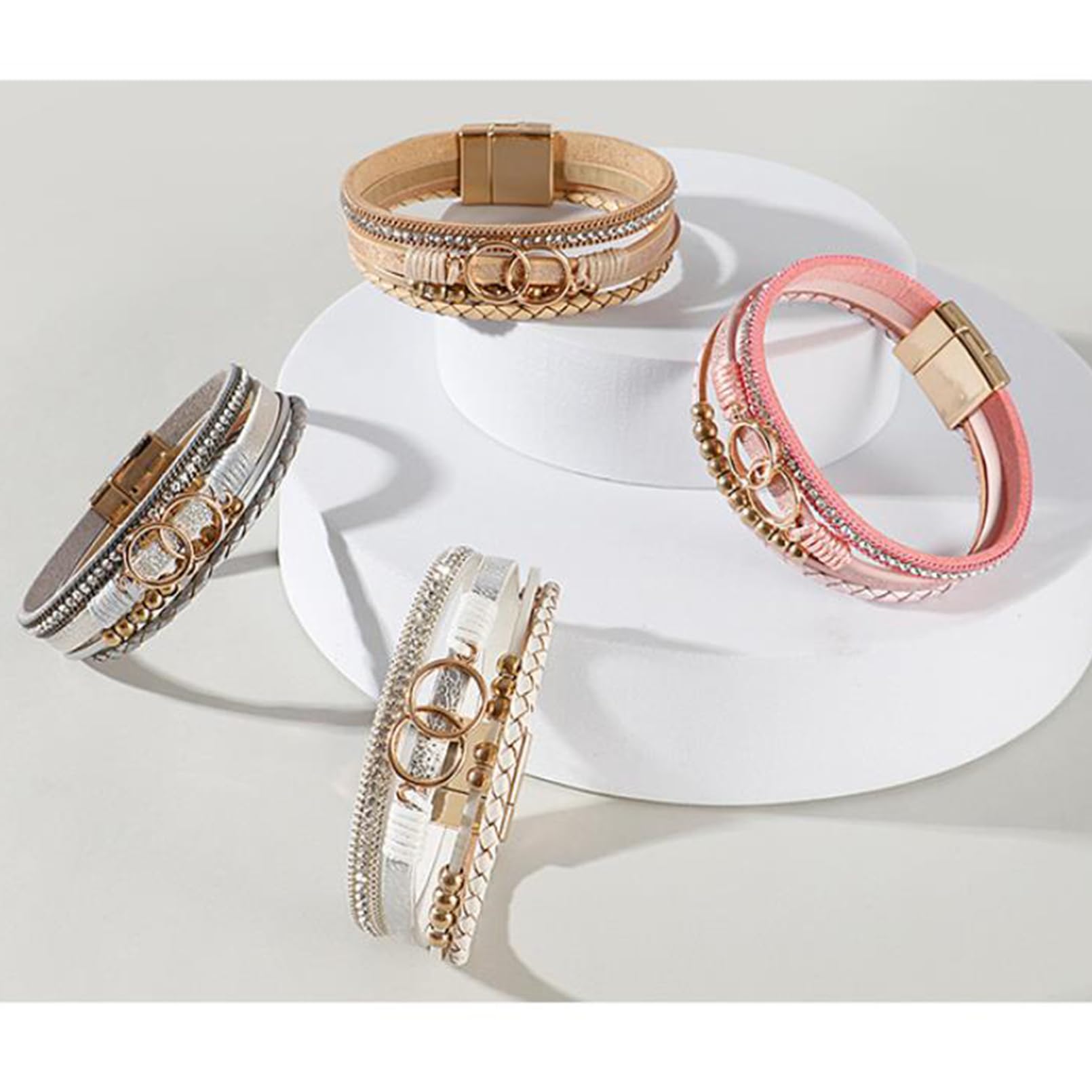 LSxAB Gold Tone Multi-Layer Leather Wrap Bracelet for Women - Bohemian Braided Wristbands for Girls, Birthday Gift, Fashion Jewelry Accessories | Perfect for Casual Wear, Parties, and Everyday Style