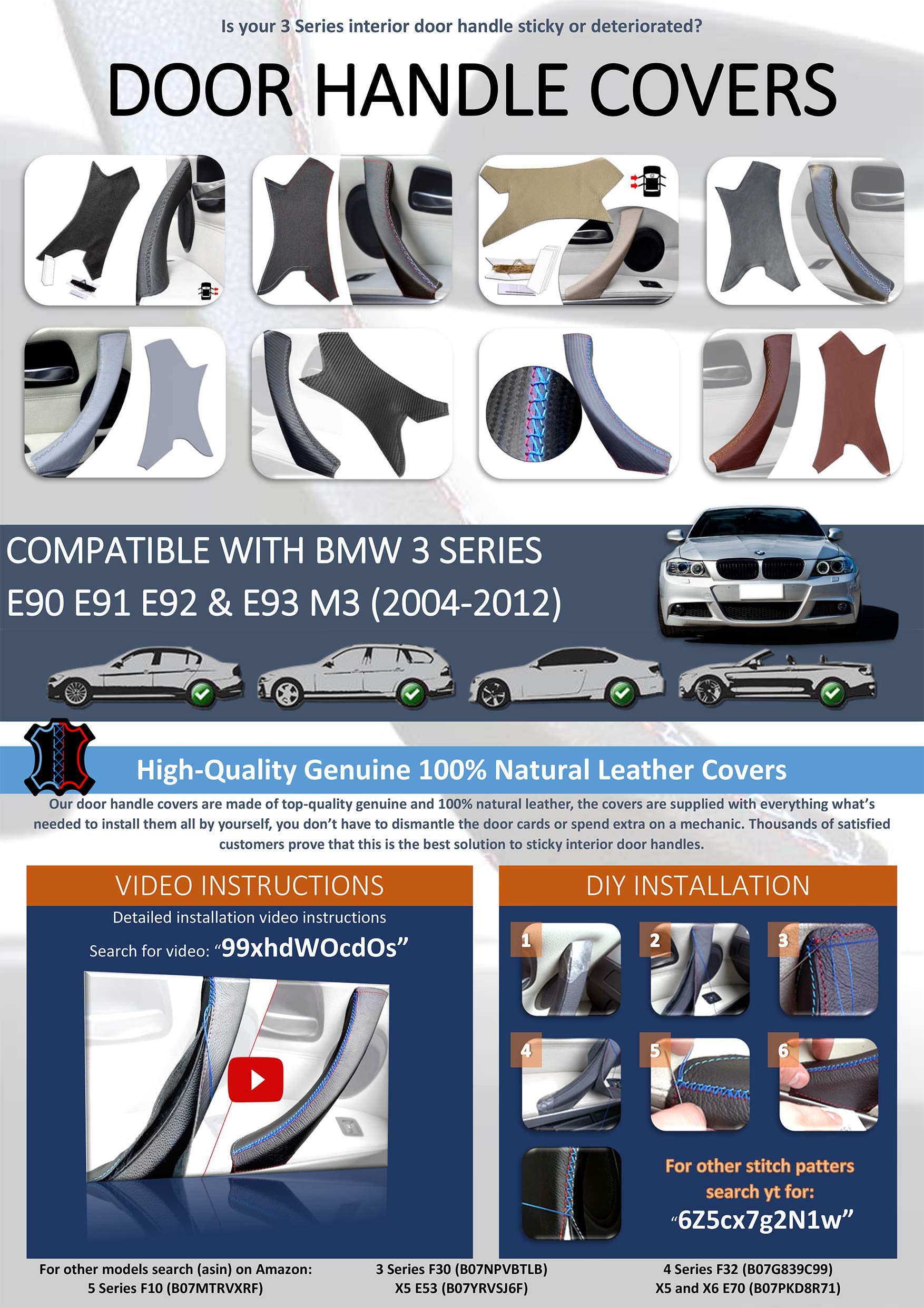 BMW E90 E91 E92 M3 Interior Door Handle Set - 3Pcs LHD Kit for 3 Series - Perfect for Car Interior Upgrade