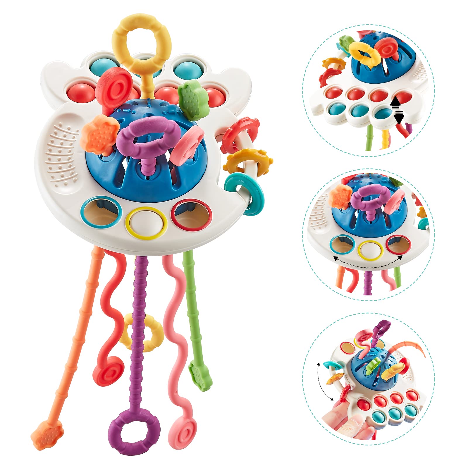 Purejoy Montessori Baby Sensory Toys for 18 Months - Food Grade Silicone Octopus Pull String Interactive Learning Toy | Educational Travel & Birthday Gift for Toddlers Boys Girls 18M+ | Perfect for Car Rides, Daycare & Early Childhood Development