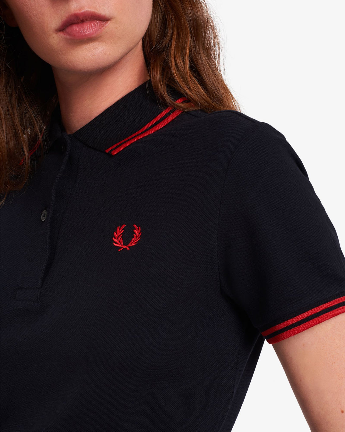 Fred Perry Women's Twin Tipped Polo Shirt - Black/Red | Classic Casual Wear for Office, Golf & Everyday Fashion