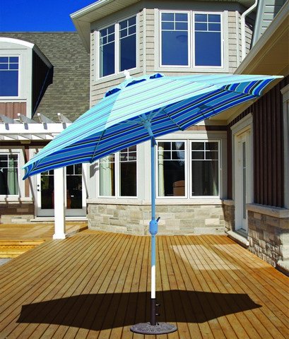 9' Round Auto Tilt Patio Umbrella with White Pole & Harwood Crimson Fabric - Perfect for Poolside, Backyard, and Outdoor Dining Areas