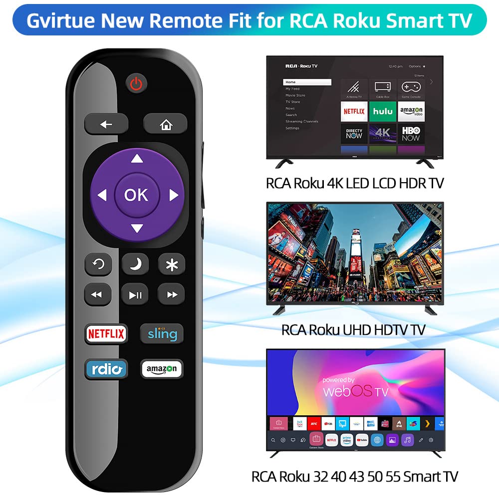 Gvirtue Universal Roku Remote Replacement for RCA Roku Smart TVs (32-70 inch) - Compatible with 4K UHD HDR LED LCD Smart TVs | Perfect for Streaming, Gaming & Home Entertainment