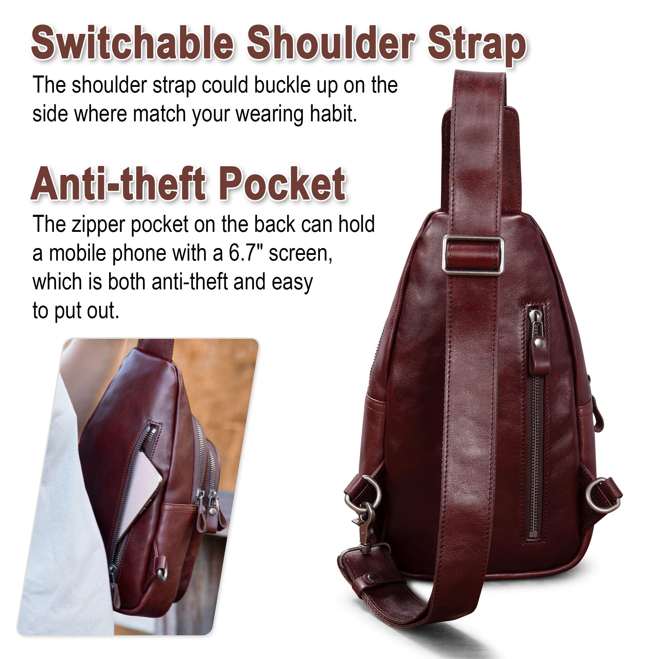 Premium Genuine Leather Sling Bag for Men & Women - Adjustable Crossbody Shoulder Bag, Chest Purse, Casual Daypack - Perfect for Travel, Work, and Everyday Use