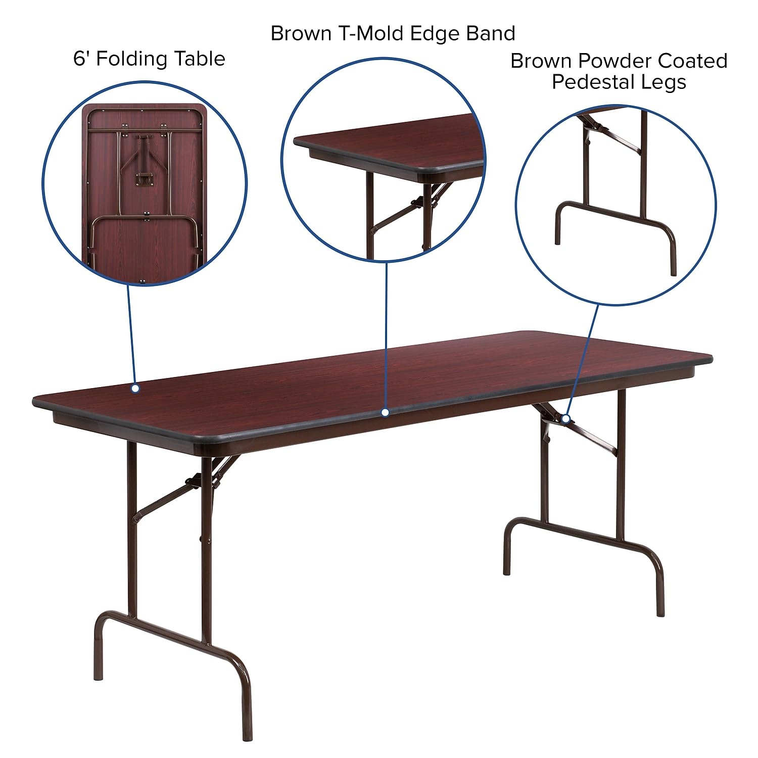 Flash Furniture Floyd 6-Foot Folding Banquet Table - Mahogany Laminate Surface, High Pressure Resistant - Perfect for Events, Parties, Conferences & Home Use