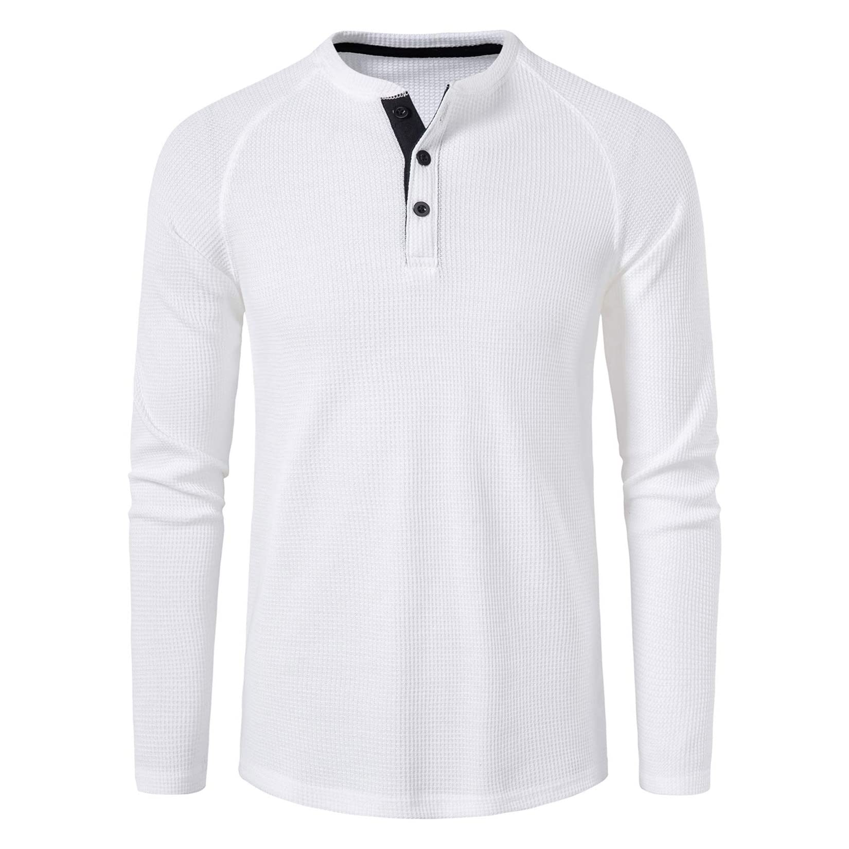 Lu's Chic Men's Long Sleeve Henley Waffle Knit T-Shirt | Casual Slim Fit Lightweight Shirt for Everyday Wear | Perfect for Work, Date Night & Weekend Outfits