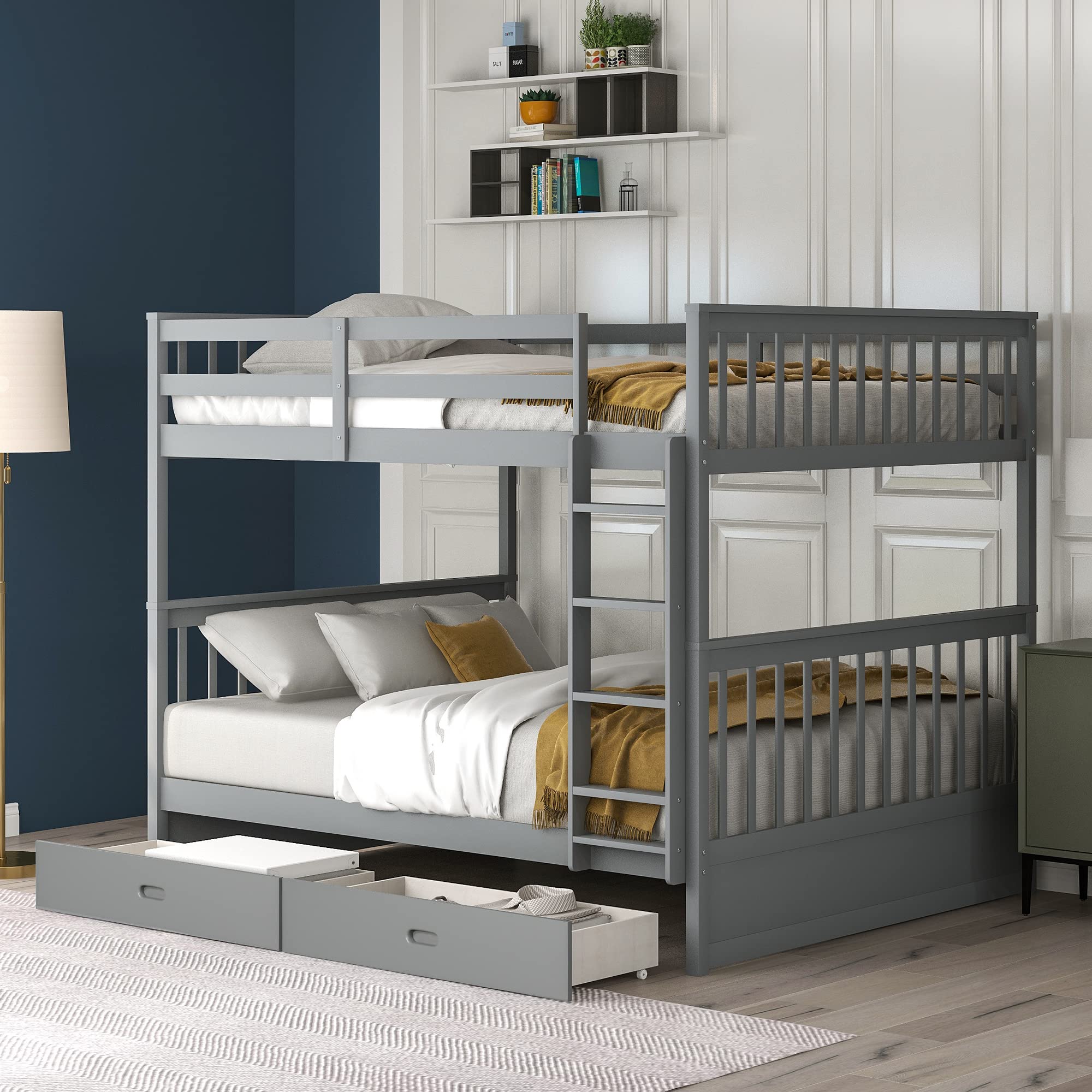 Merax Full-Over-Full Bunk Bed with Storage Drawers - Convertible to 2 Beds for Kids & Teens Rooms
