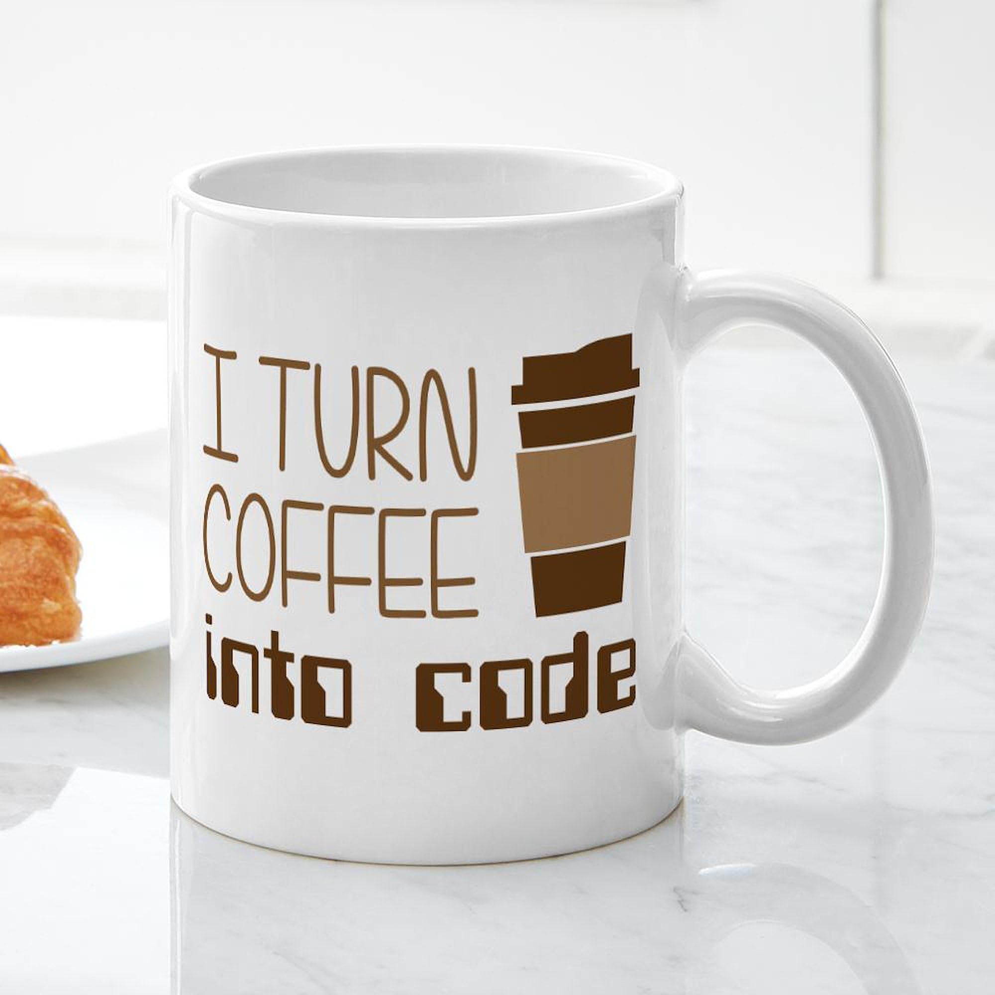 CafePress I Turn Coffee Into Programming Code Mug - 11 oz (325 ml) Ceramic Coffee Cup for Programmers, Developers & IT Professionals - Perfect for Office, Home & Coding Sessions