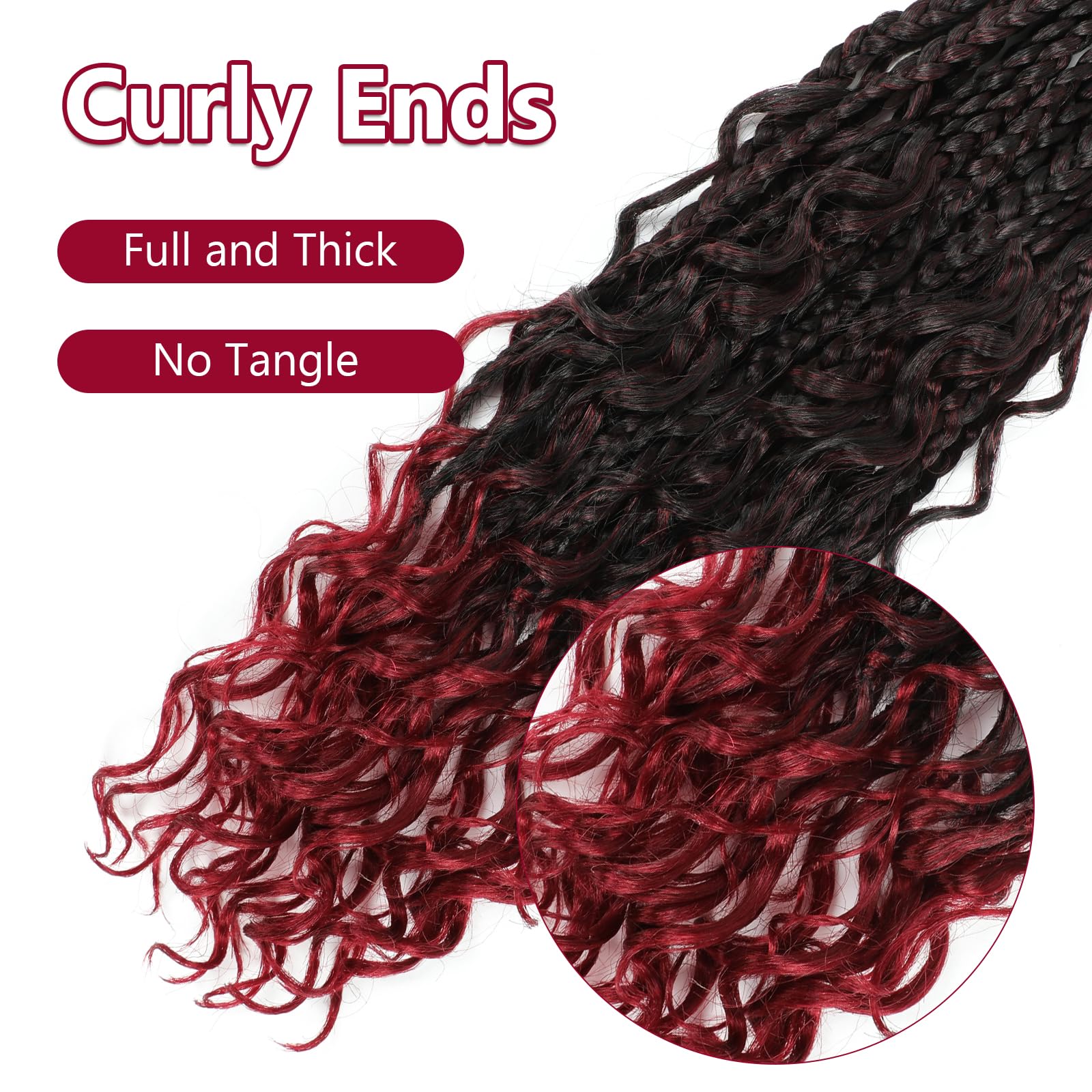 8 Packs Box Braids Crochet Hair Extensions with Curly Ends - 12 Inch Synthetic Braiding Hair for Women - Perfect for Protective Styles, Natural Look & Everyday Wear (1B/Bug, 8 Packs)