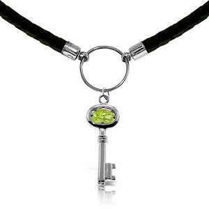 0.5 Carat 14K Solid White Gold Peridot Leather Key Necklace - Elegant Jewelry Gift for Women, Perfect for Valentine's Day, Anniversary & Everyday Wear