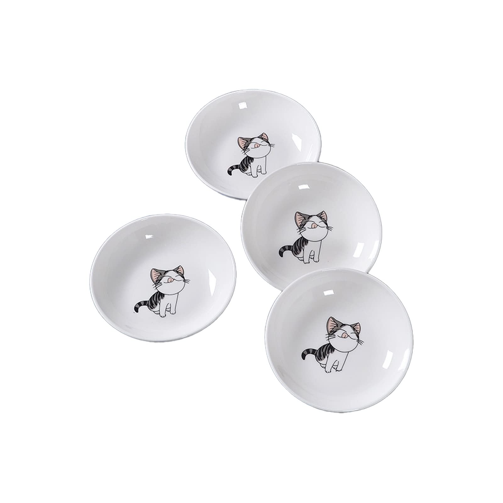 4-Pack Ceramic Cat Pattern Dipping Bowls - 4 Inch Small Sauce Dishes for Sushi, Soy Sauce, Snacks & Seasonings - Cute Porcelain Appetizer Plates for Parties, Home Dining & Japanese Cuisine